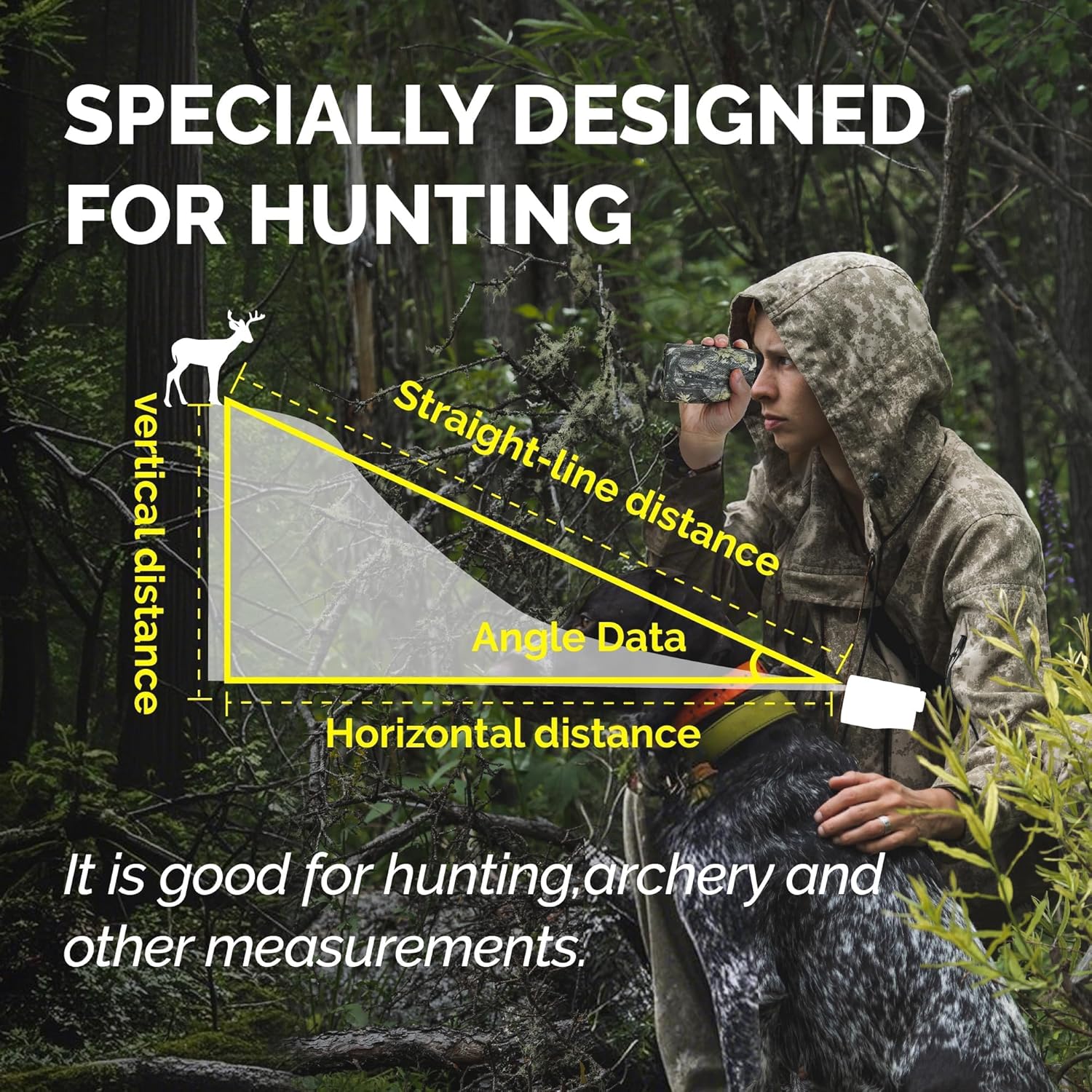 Hunting Laser Rangefinder Bow Range Finder Camo Distance Measuring Outdoor Wild 900Y with Red Display, Distance/Angle/Scan 6X Magnification