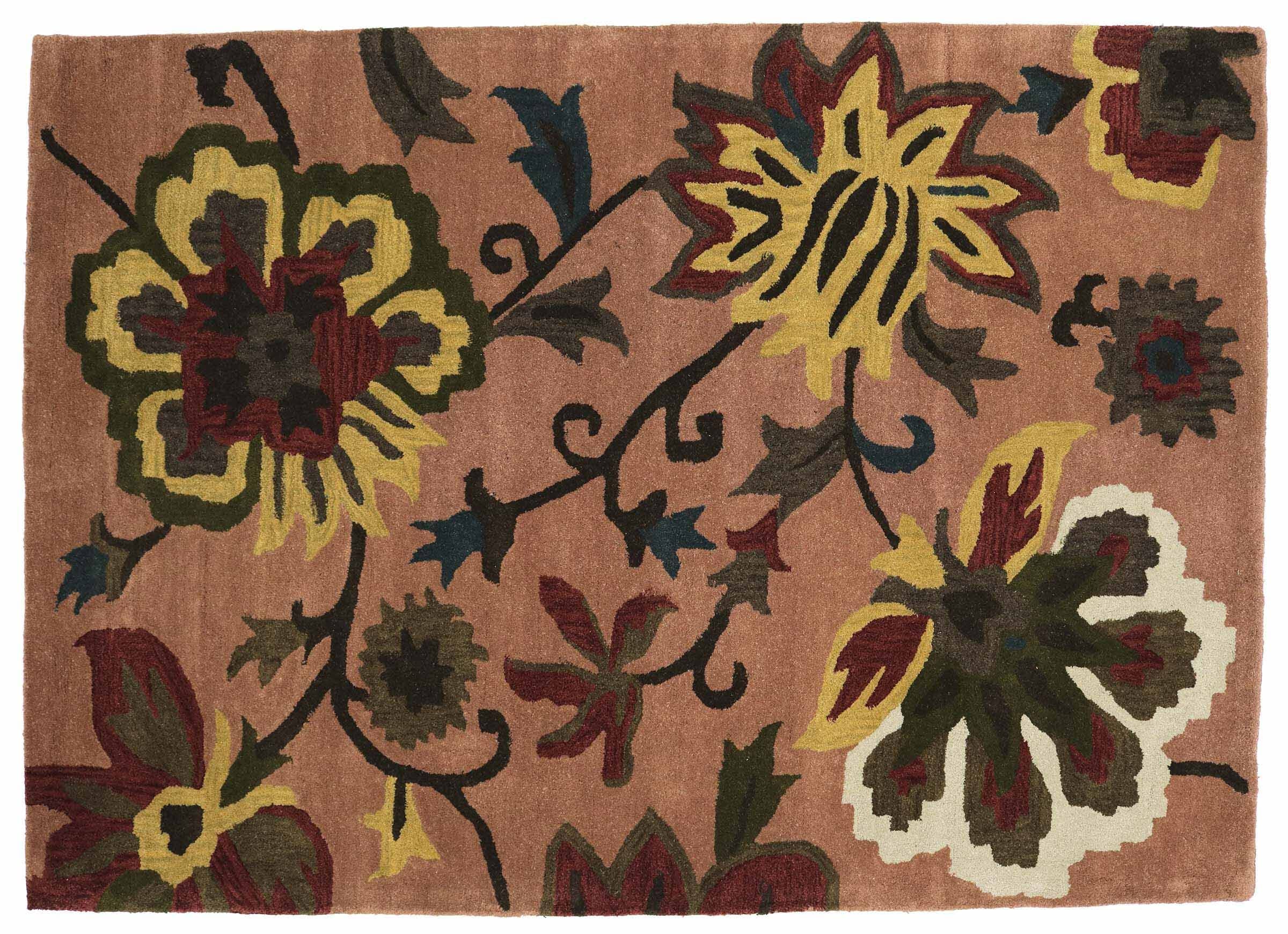 Tapis en laine fait main douceur artisanale au motif floral rose 160x230