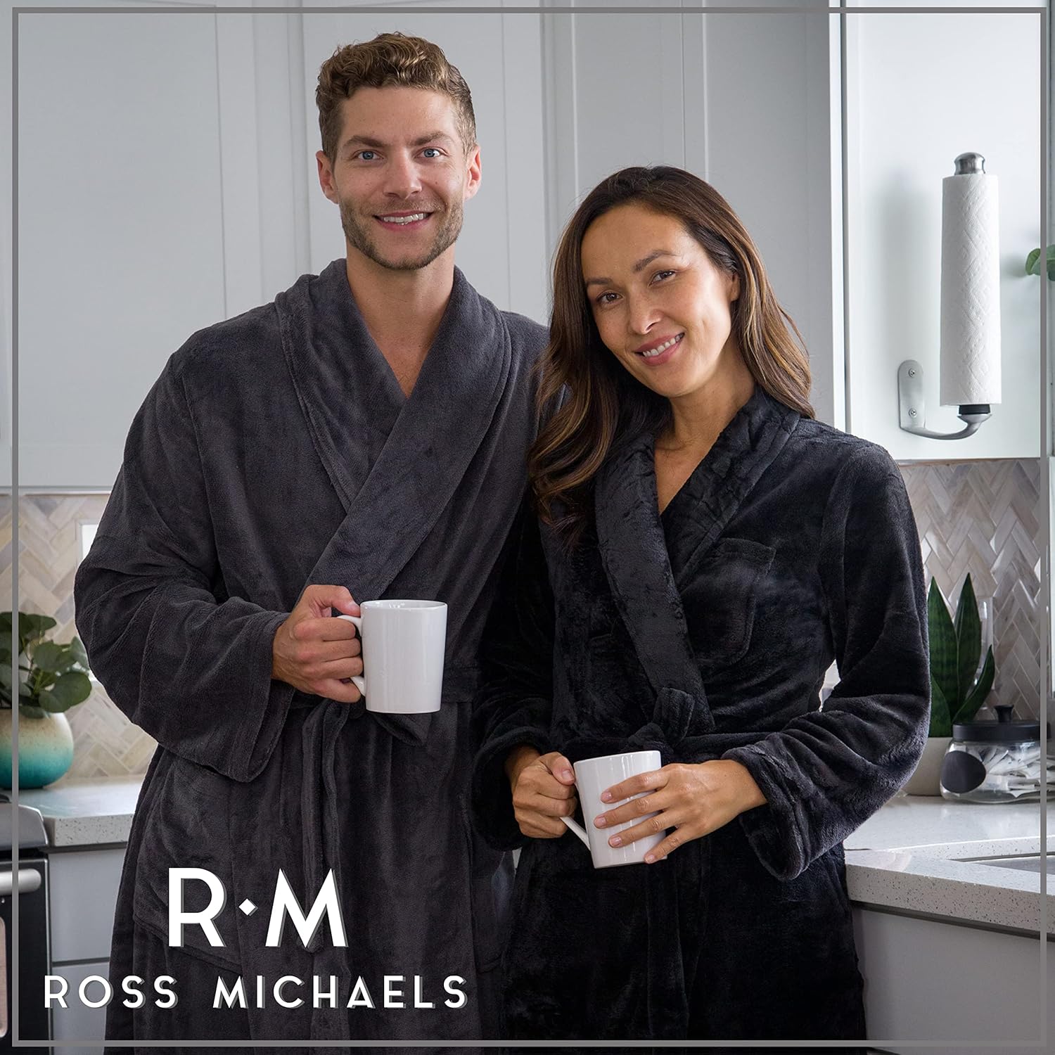 Ross Michaels Mens Robe Hooded Wrap Style - Mid Length Plush Fleece Bathrobe - Image 2