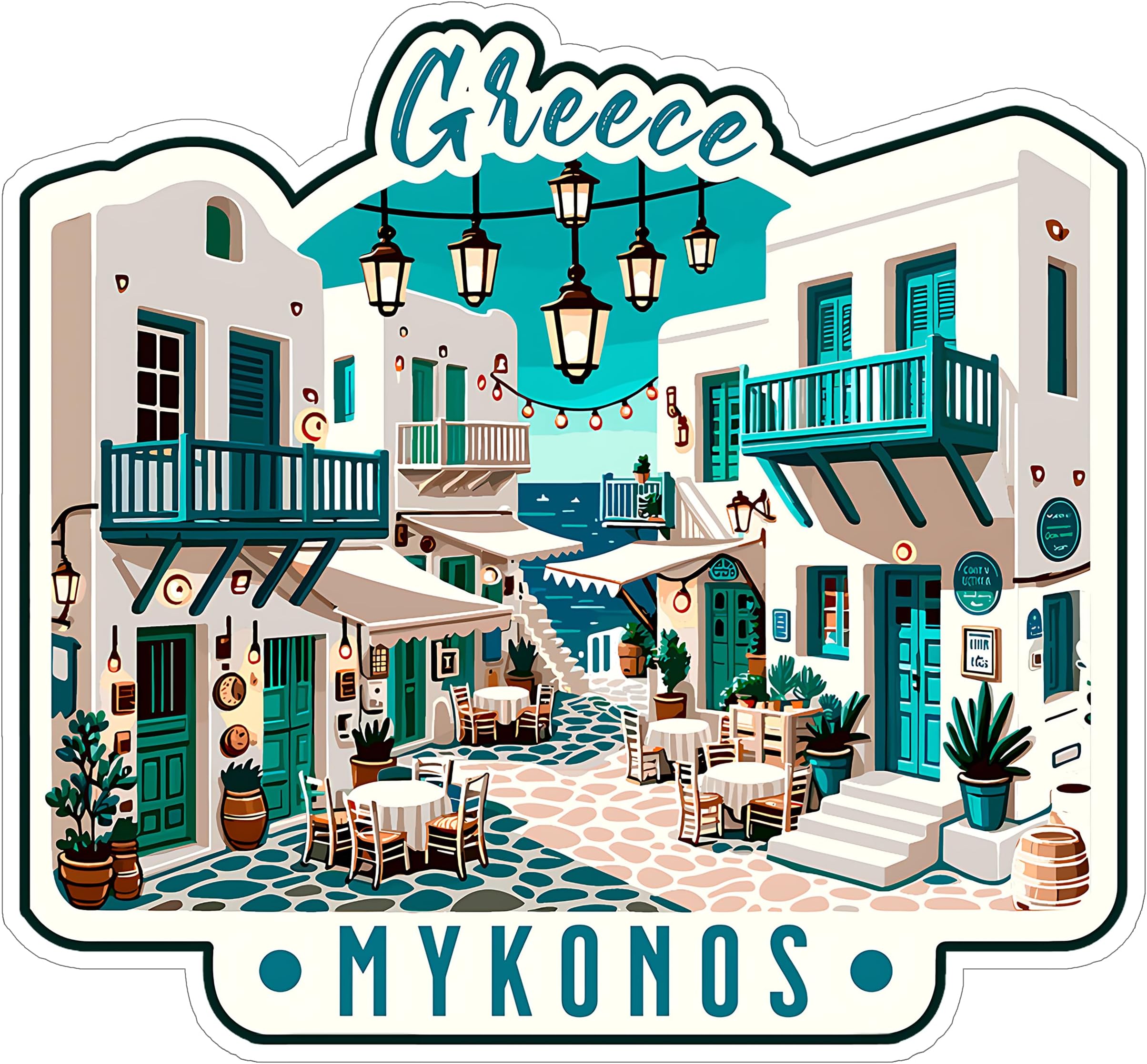Mykonos Greece Sticker 4 Inch City Travel Souvenir Destination - Waterproof Vinyl Decal for Laptop Water Bottle Car Tumbler - Durable Aesthetic Long-Lasting Stickers for Adults ID44990