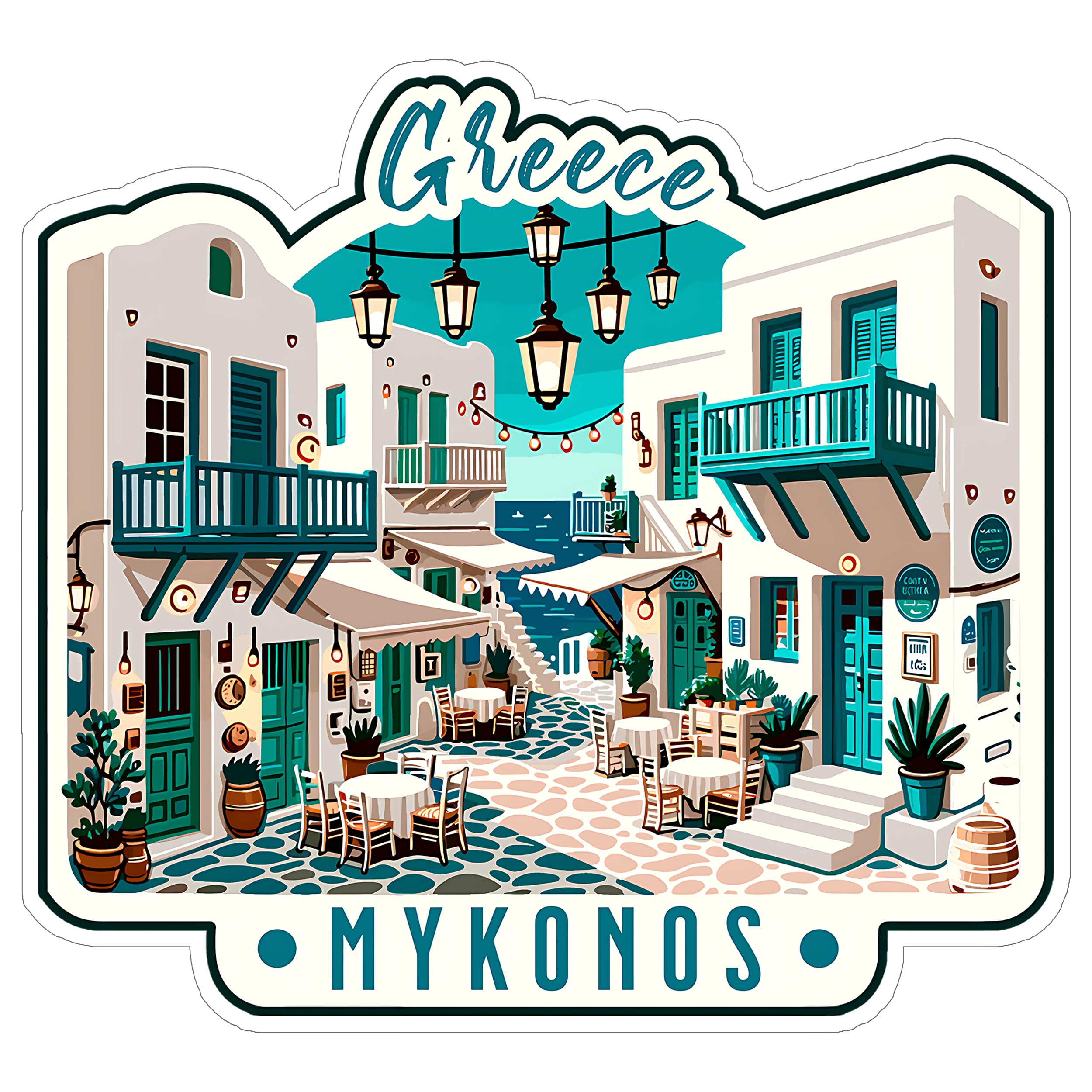 Mykonos Greece Sticker 4 Inch City Travel Souvenir Destination - Waterproof Vinyl Decal for Laptop Water Bottle Car Tumbler - Durable Aesthetic Long-Lasting Stickers for Adults ID44990