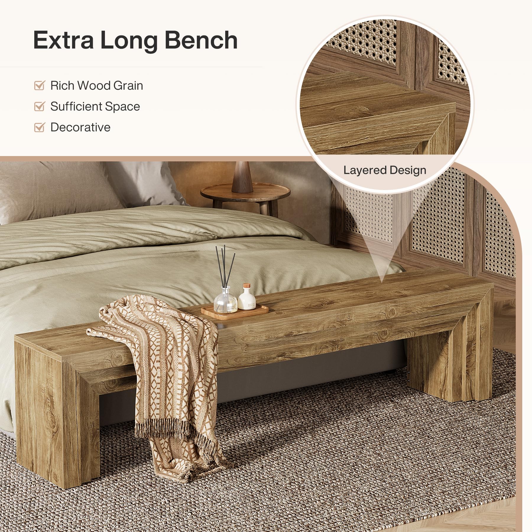 Tribesigns 71" Extra Long Entryway Bench, Modern Farmhouse Shoe Bench Wooden Indoor Seating with Layered Design for Hallway, End of Bed, Living Room, Sofa Back, Dining Room, Brown