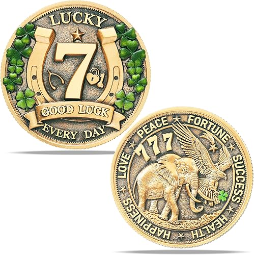 Amuletos de Proteccion y Buena Suerte Lucky Coin para rascador de lotería Trébol de cuatro hojas y elefante águila motivacional - Ficha de