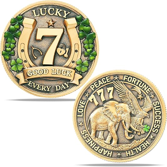Amuletos de Proteccion y Buena Suerte Lucky Coin for Lottery Scratcher | Four Leaf Clover &amp; Elephant Eagle Motivational Charm - Prosperity, Success &amp; Good Luck Token