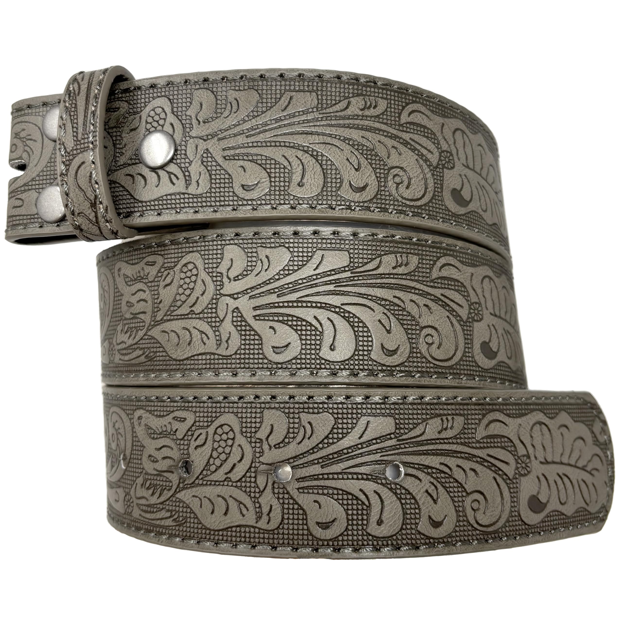 Western Leather Belt Strap - 1.5” Wide Embossed Scrollwork Without Buckle