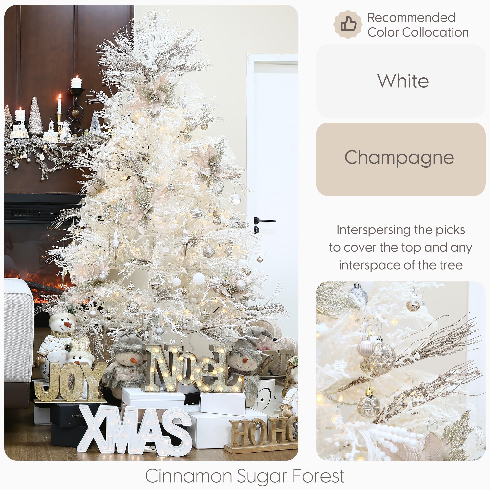 Sea Team Paquete de 12 Adornos de Tallos de Bayas con Purpurina Artificial, Palos Decorativos de Cuentas, ramitas Brillantes, Ramas para árbol de Navidad, jarrón pequeño, Vacaciones, Bodas, Fiestas