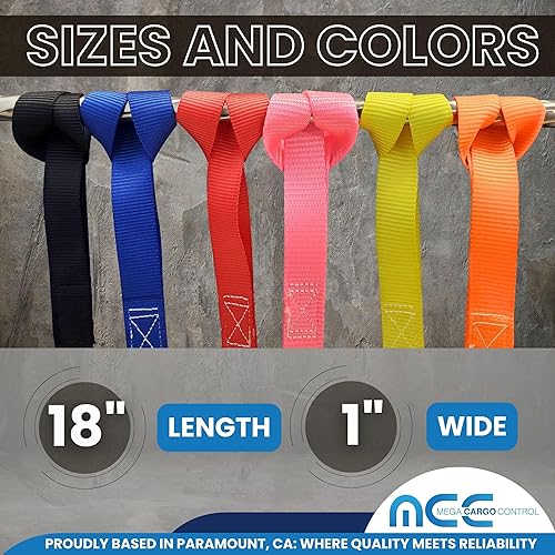 Miniatura 4 de Correas de amarre para motocicleta de bucle suave (4 unidades), capacidad de carga de 600 libras, fuerza de 1 x 18 pulgadas, amarres azules