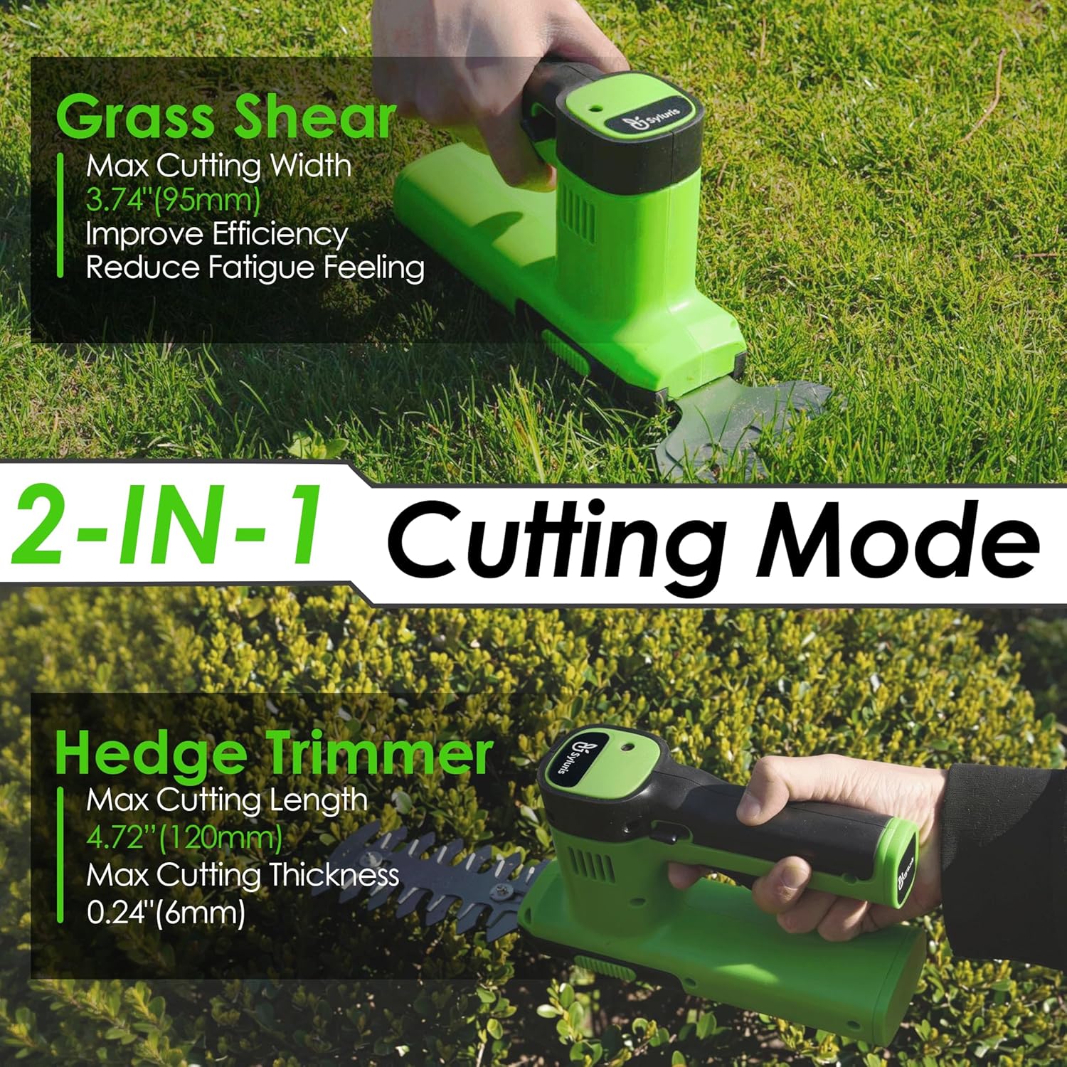 12V Cordless Hedge Trimmer & Grass Shear, 2-in-1 Electric Handheld Shrubbery Trimmer with Battery and Charger Included, Lightweight Garden Bush Cutter for Lawn & Yard Maintenance