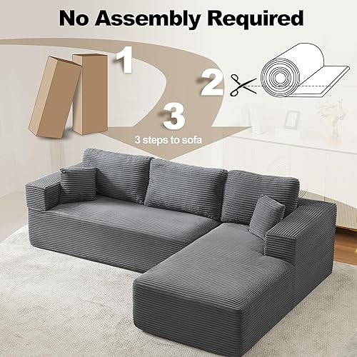 Miniatura 4 de Sofá modular Cloud de 106 pulgadas con diván en forma de L, moderno sofá modular sin hueso con asiento profundo, sofás tapizados para sala de estar