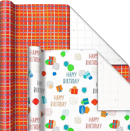 Miniatura 5 de Hallmark Paquete de papel de regalo colorido con líneas de corte en el reverso (6 rollos 115 pies cuadrados en total) rojo, azul, amarillo, verde,