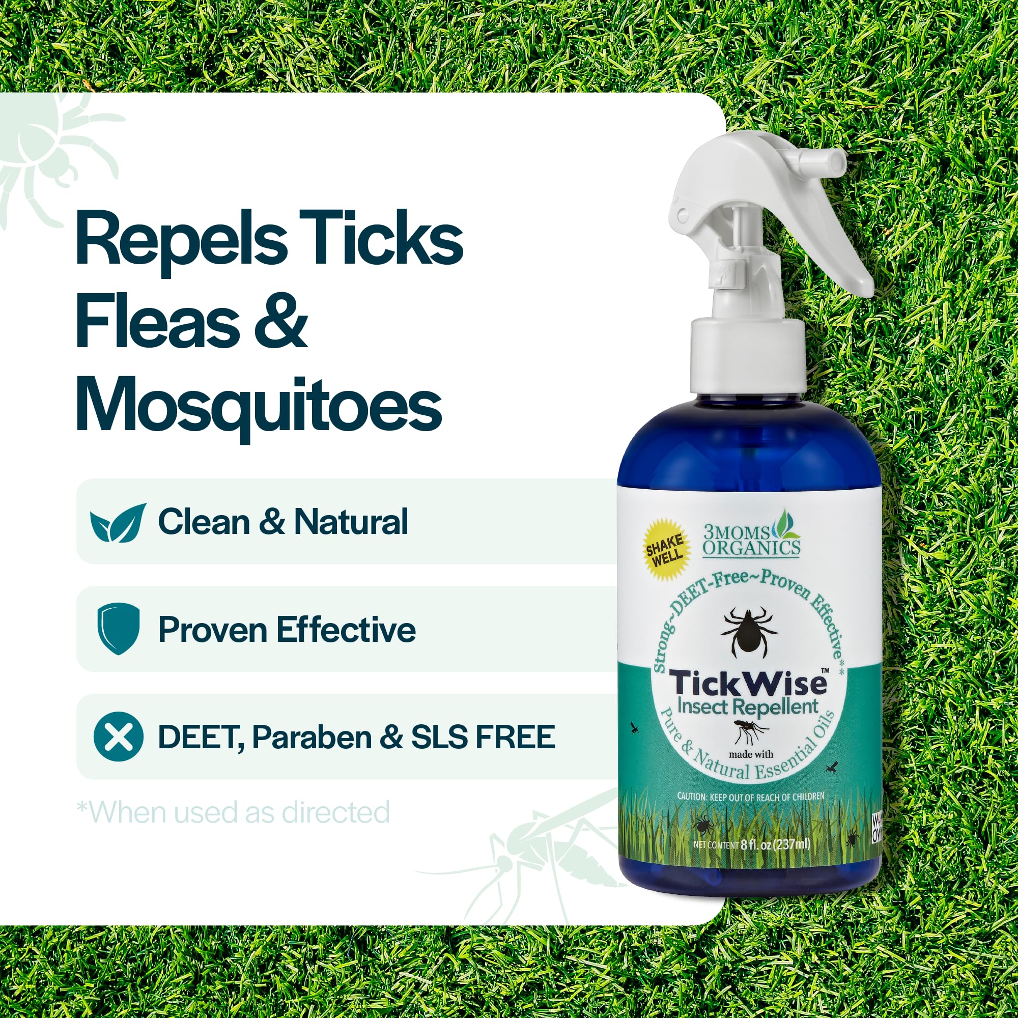3 Moms Organics, TickWise 8oz Extra Strength Double Whammy 2-Pack - DEET- Free, Tick and Insect Repellent, Plant Based Essential Oils, All Natural Ingredients, Safe for Kids, Adults, Dogs & Horses - image 3