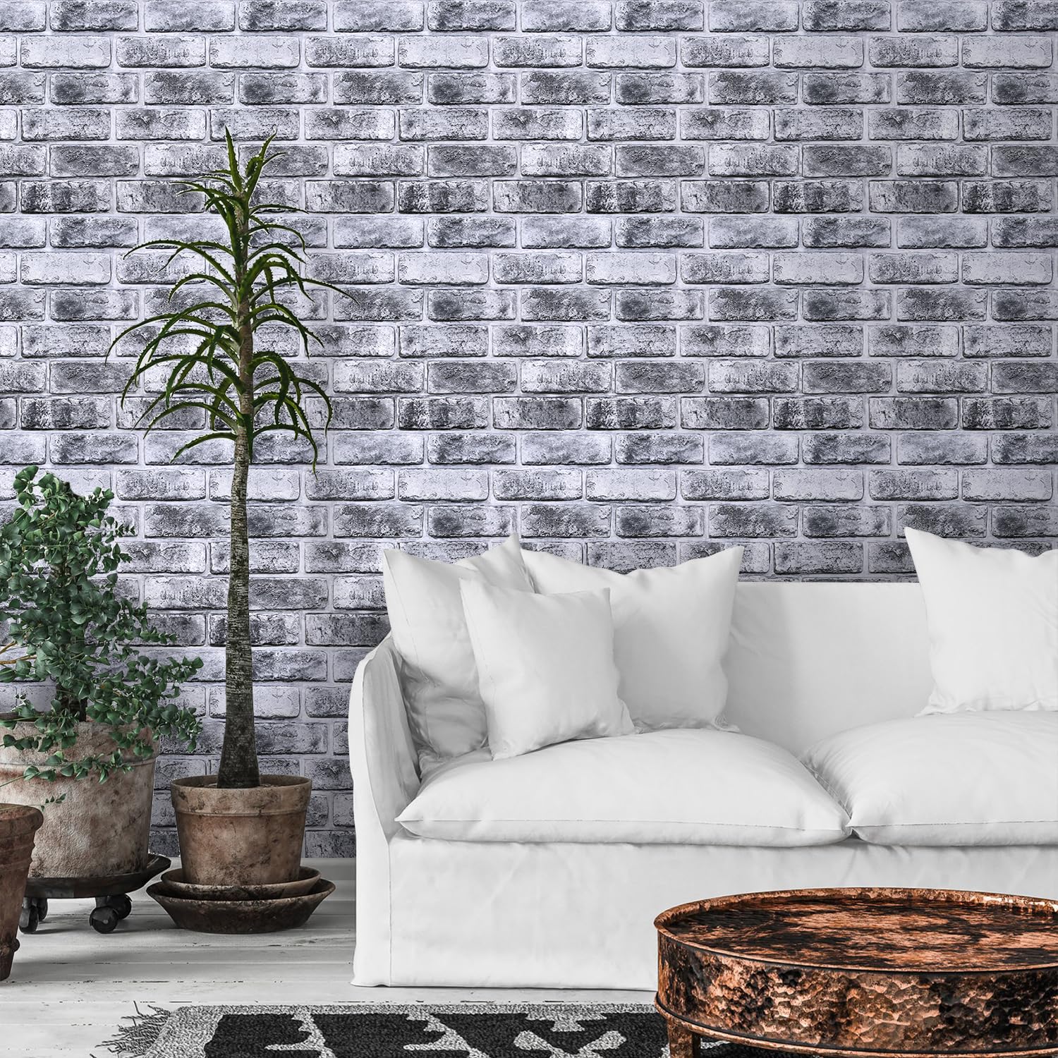 Commomy Panneaux Muraux 3D Fausse Brique Murale, Panneau Mural Décoratif Revêtement Mural, 10 Pièces, 30x30 cm, Dalle PVC Adhesive Murale Pour Salon Chambre à Coucher Cuisine Décoration Intérieure