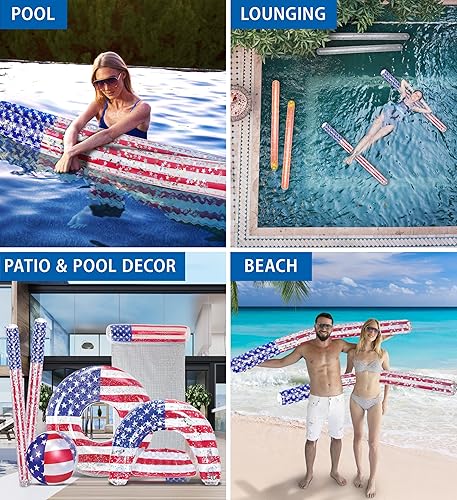 Miniatura 3 de POZA Flotador inflable para piscina de Estados Unidos  Lujosa tumbona divertida llena de confeti de estrellas plateadas brillantes, diseño de