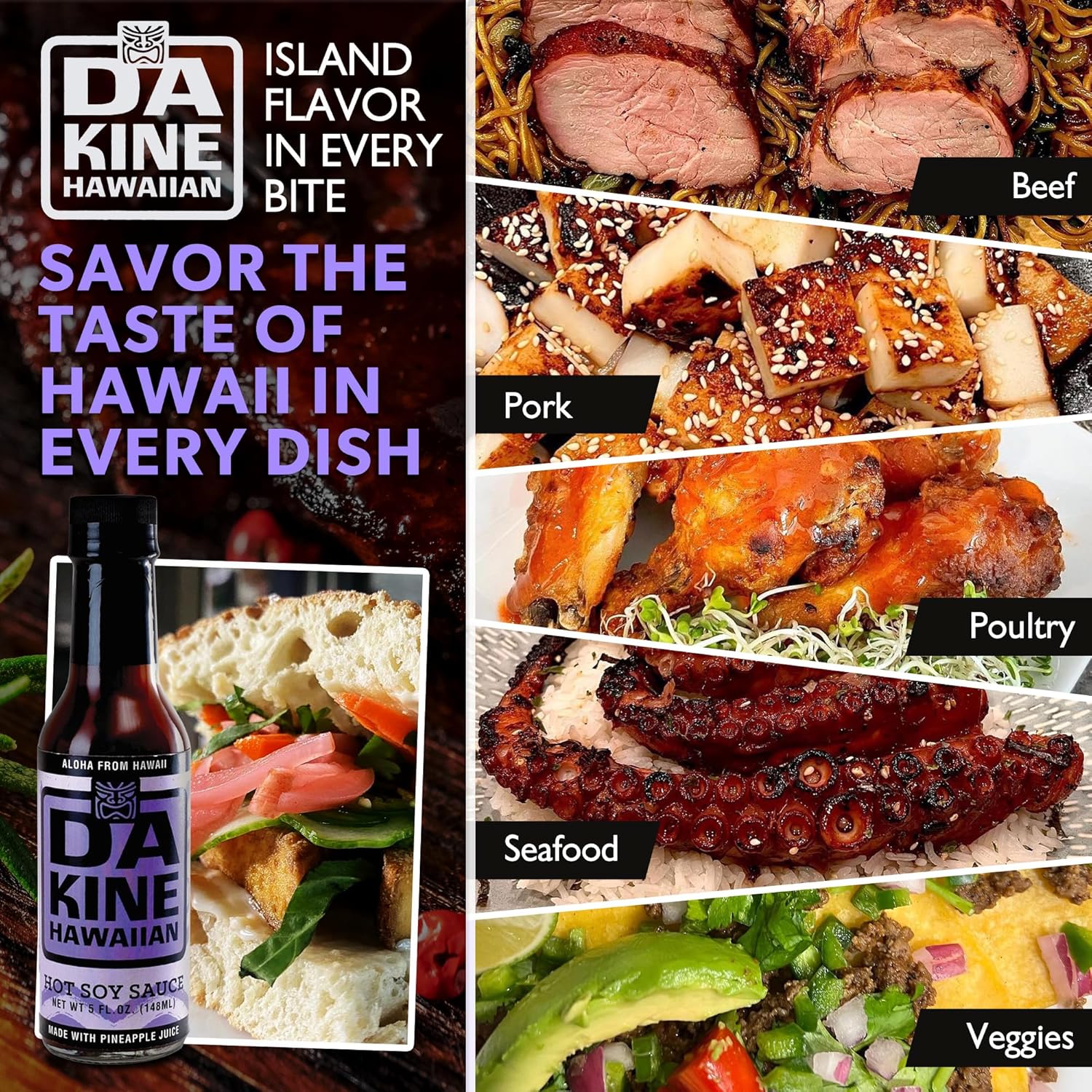 Da Kine Hawaiian Hot Soy Sauce, Premium Gourmet Hot Sauce Made in Small Batches, Vegan & Vegetarian Hot Sauce, Pineapple, Adds Gourmet Flair to Dishes - 5 fl. oz. (Hot Soy 3-Pack)