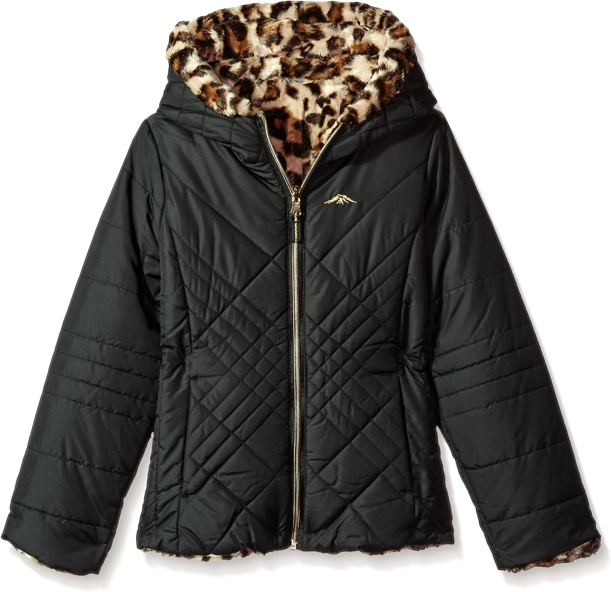 Pacific Trail Girls' Quilted Jacket Reversible to Jungle Cat Faux Fur