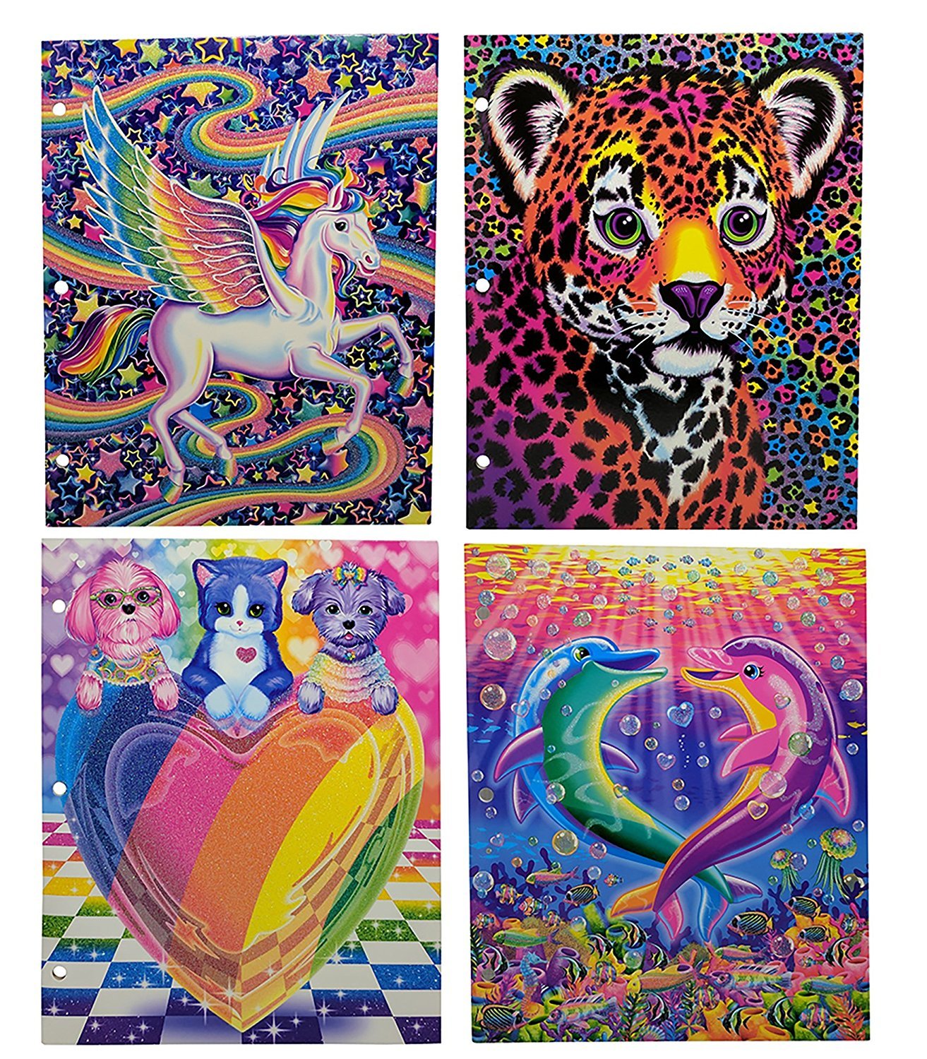 Lisa Frank 2 Pocket Glitter Folders Assorted Designs : Amazon.sg