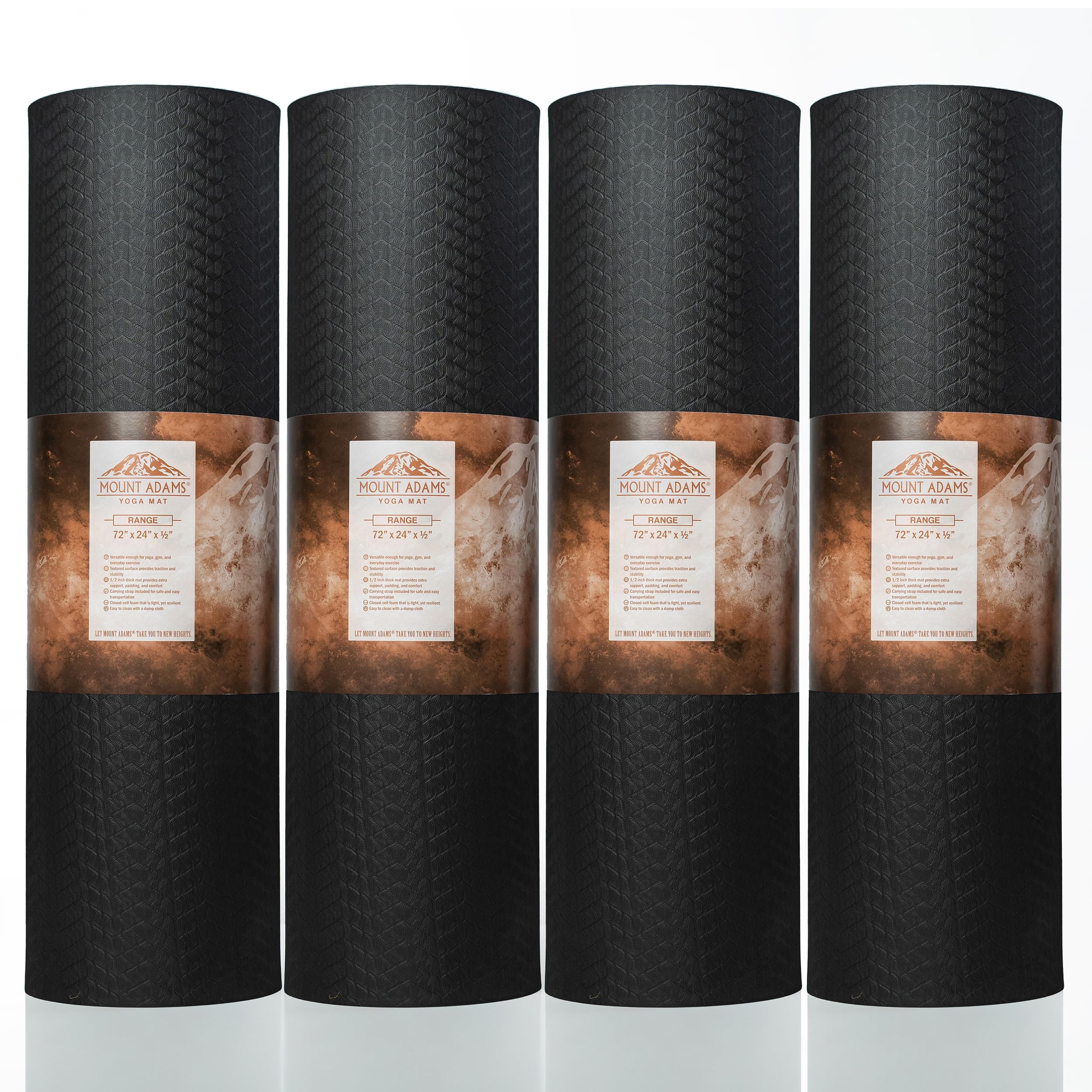 Range 1/2" Extra Thick Dense Exercise Mat With and Without Grommets, 72" x 24" TPE Workout Mat, Non-Slip, Non-Toxic Gym Mat for Yoga, Fitness, Stretching, or Training, Pack of 4