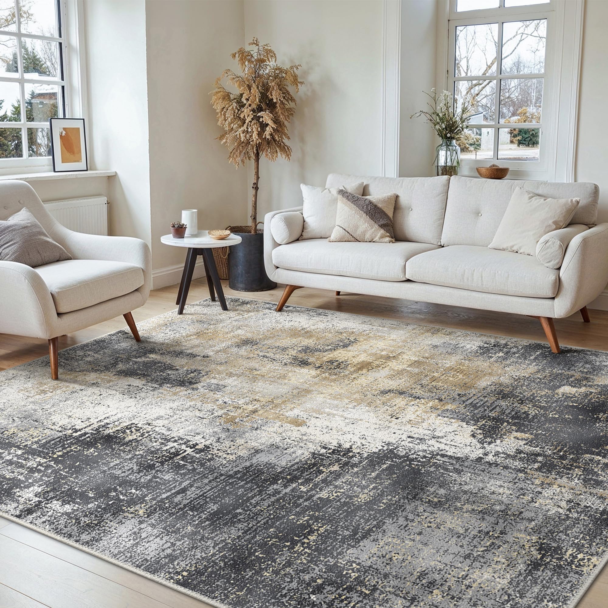 Alfombra Salon Pelo Corto, Antideslizante Alfombra Lavables, Grande Alfombras Modernas para Cocina, Salón Comedor, Habitacion, Dormitorio, Gris, 160x230cm