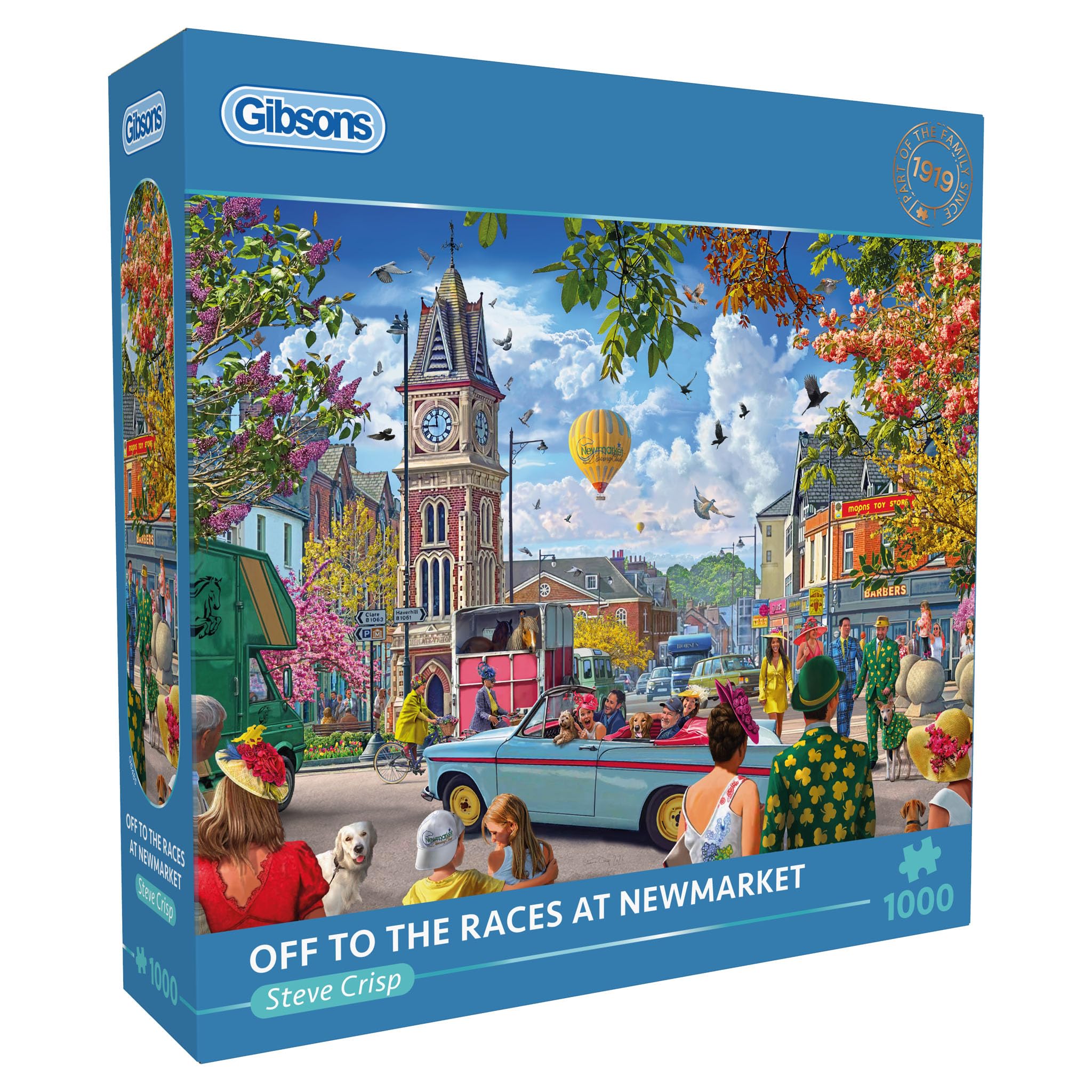 Gibsons Off to the Races at Newmarket 1000 Piece Jigsaw Puzzle for Adults – Vibrant Artwork by Steve Crisp – Premium Sustainable Puzzle Made in the UK/EU – Great Gift