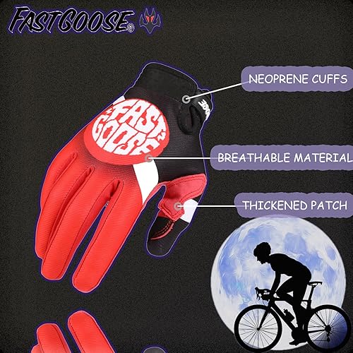 Miniatura 2 de FASTGOOSE Guantes de ciclismo unisex MTB ATV BMX MX, transpirables, ligeros, antideslizantes, con dedo completo y pantalla táctil para bicicleta de