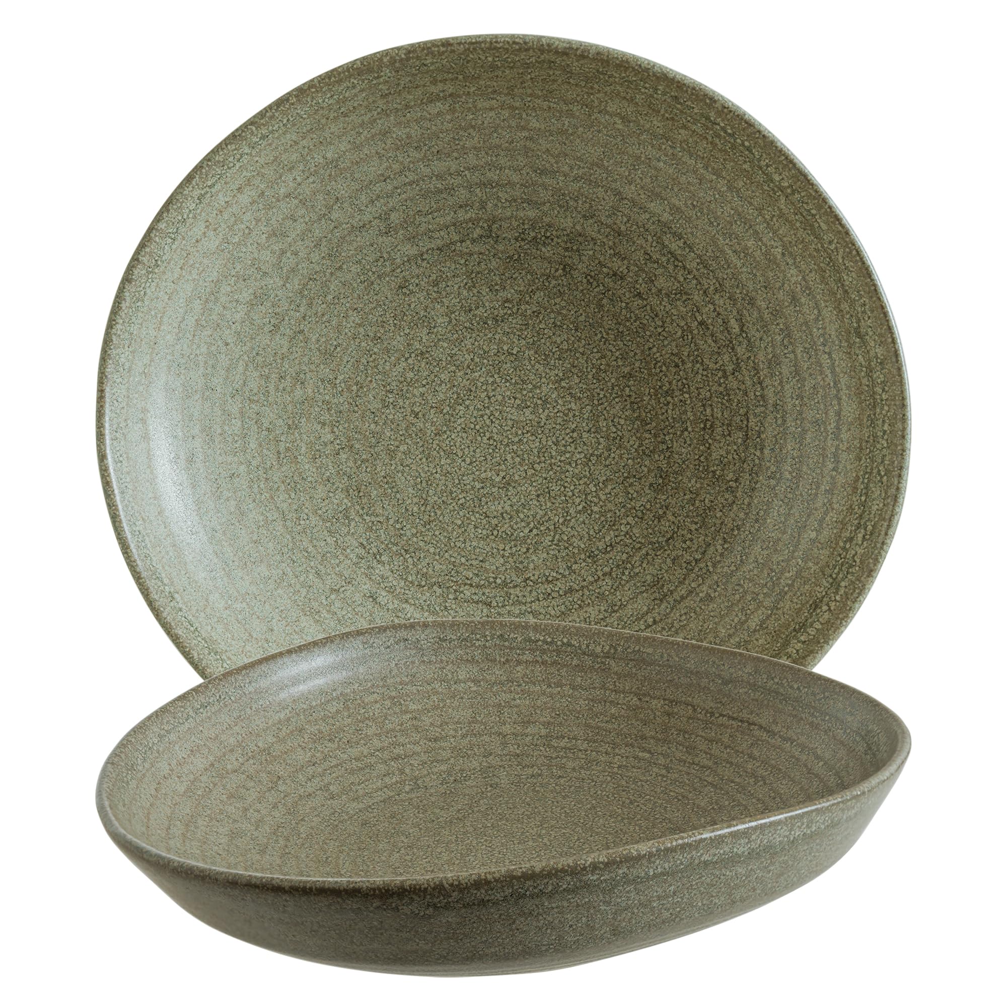 Bonna Adelfa Ripple – 6er Set Tiefe Speiseteller Ø 19 cm | Grünes Porzellan | Suppenteller für Alltag & Gastronomie | Mikrowellen- & Spülmaschinenfest | ADFRPL19CK