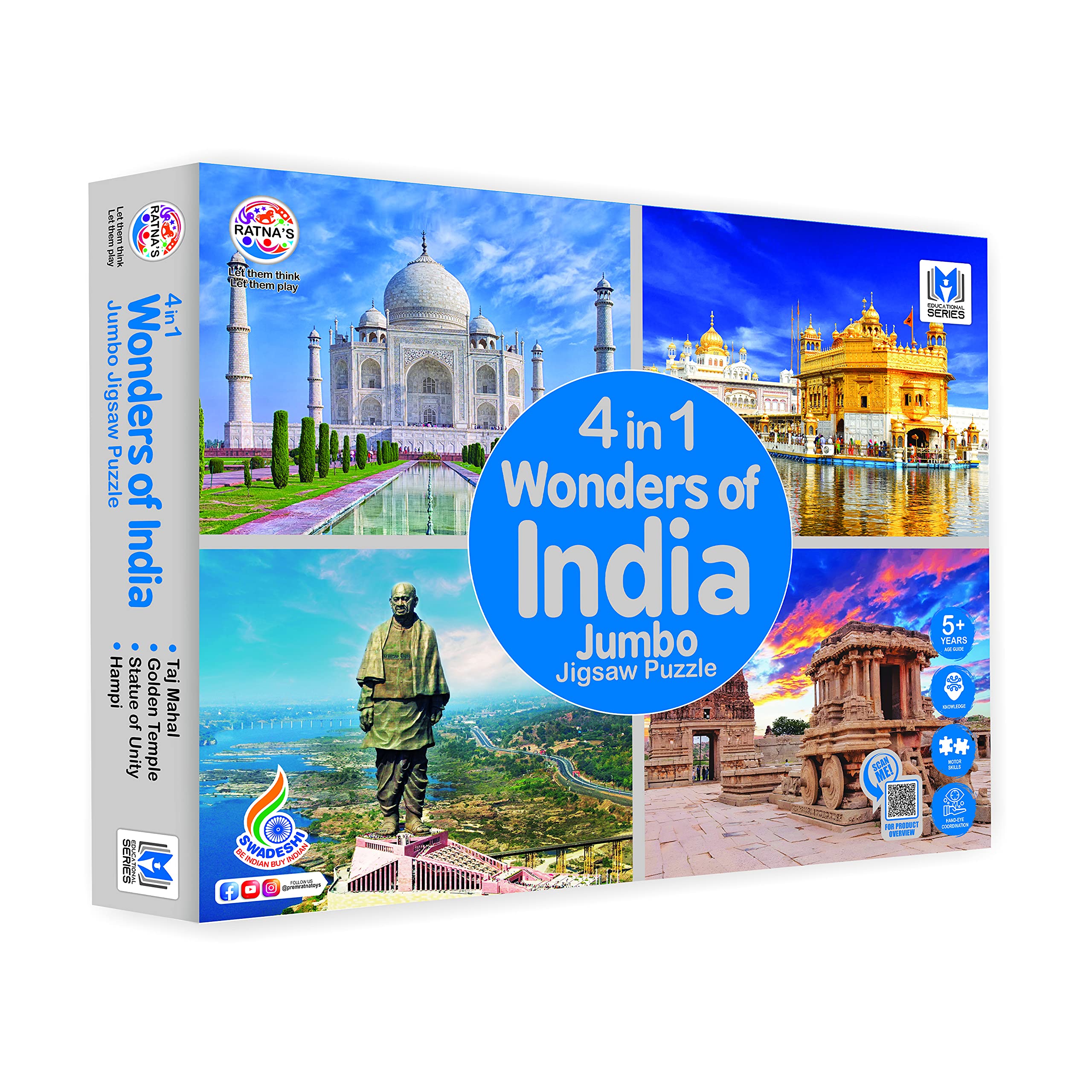 Ratnas 4 in 1 Wonders of India Jumbo Jigsaw Puzzle (4 x 99 Pieces) Size 36 x 28.5 cm for Each Puzzle Educational Toy for Kids 5+ Years (B092S8TWM9) Amazon Price History, Amazon Price Tracker