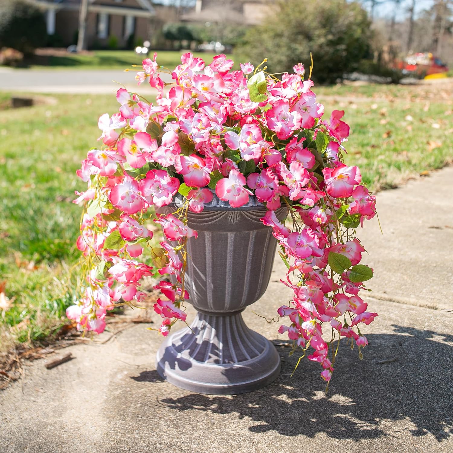 Fake Hibiscus Artificial Hanging Flowers Plants for Outdoors Spring Decoration, 2pcs Silk Hibiscus Vines Realistic UV Resistant Pink Faux Flowers for Outside Planter Porch Patio Yard Wedding Party Urn - Image 2