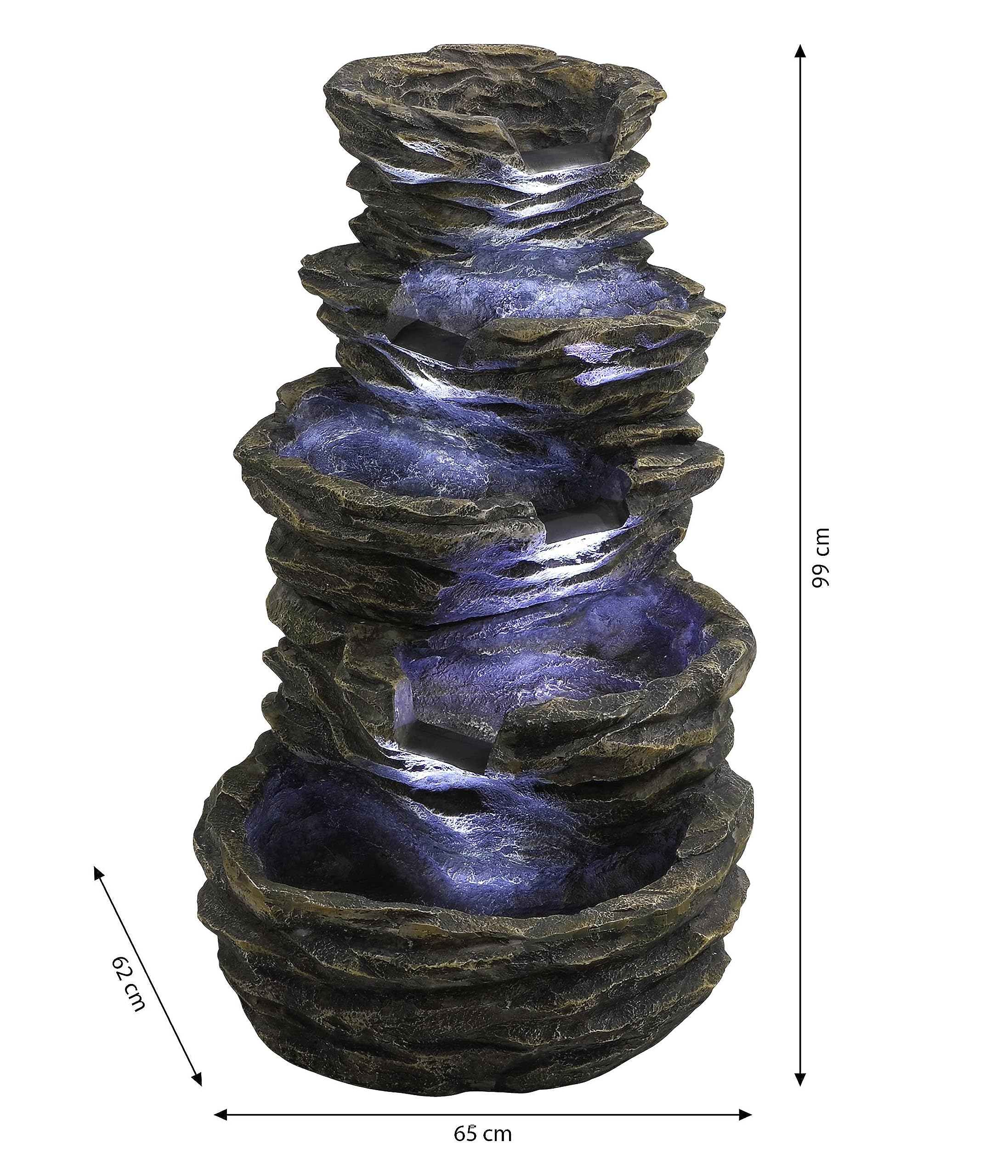Dehner Gartenbrunnen Roccia mit LED Beleuchtung, Steinoptik, ca. 99 x 65 x 62 cm, 22 kg, Polyresin, grau
