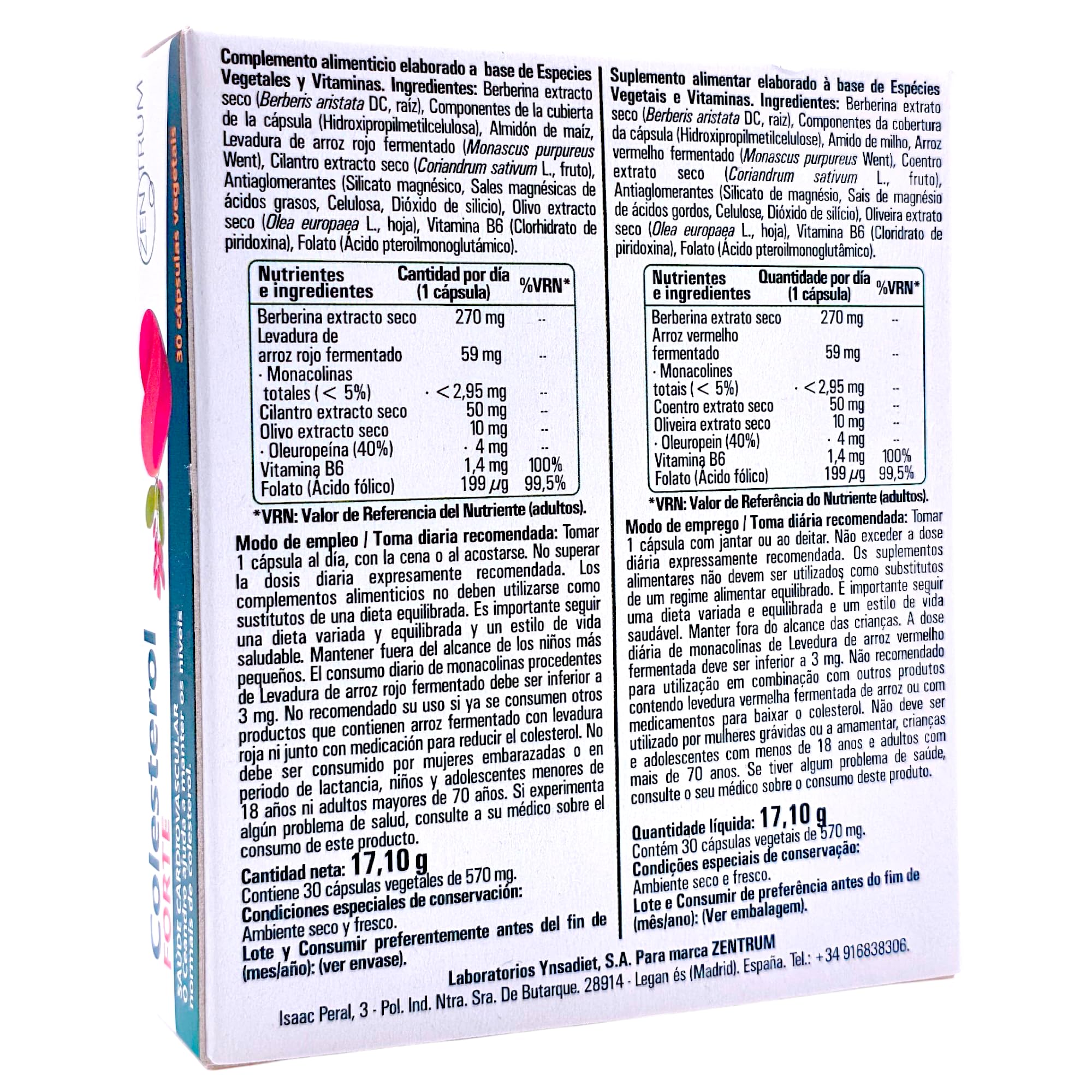 Ynsadiet Zentrum Colesterol Forte - Pack Ahorro 2 x 30 Cápsulas Vegetales - Con Levadura Roja de Arroz, Berberina, Alcachofa y Q10 - Suplemento para Reducir el Colesterol y los Triglicéridos