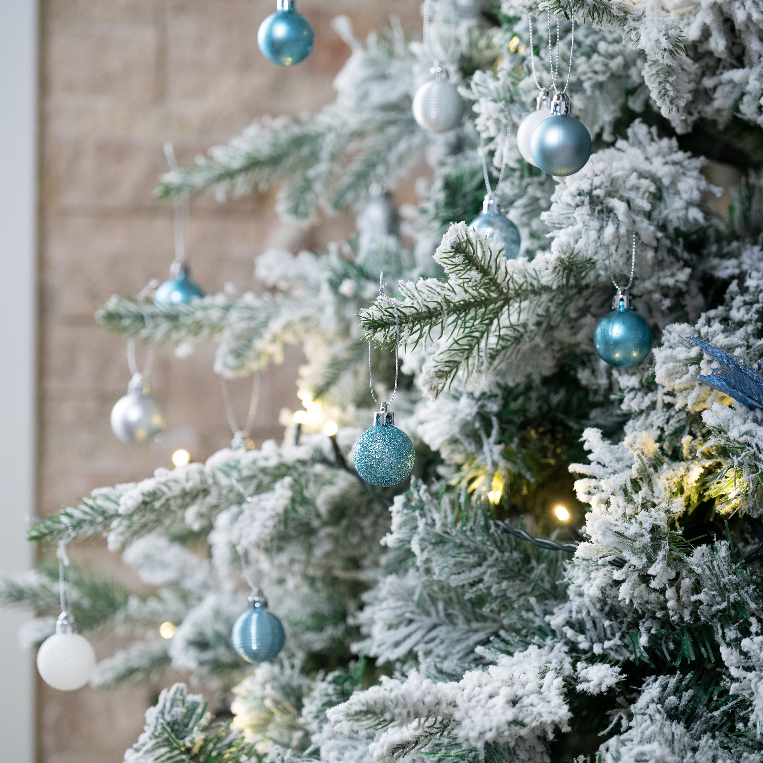 Valery Madelyn Christmas Tree Ornaments Set, 100ct Light Blue and Silver Shatterproof Christmas Tree Decorations Bulk, 1.18 Inches Coastal Ocean Hanging Ball Ornaments for Xmas Trees Holiday Decor