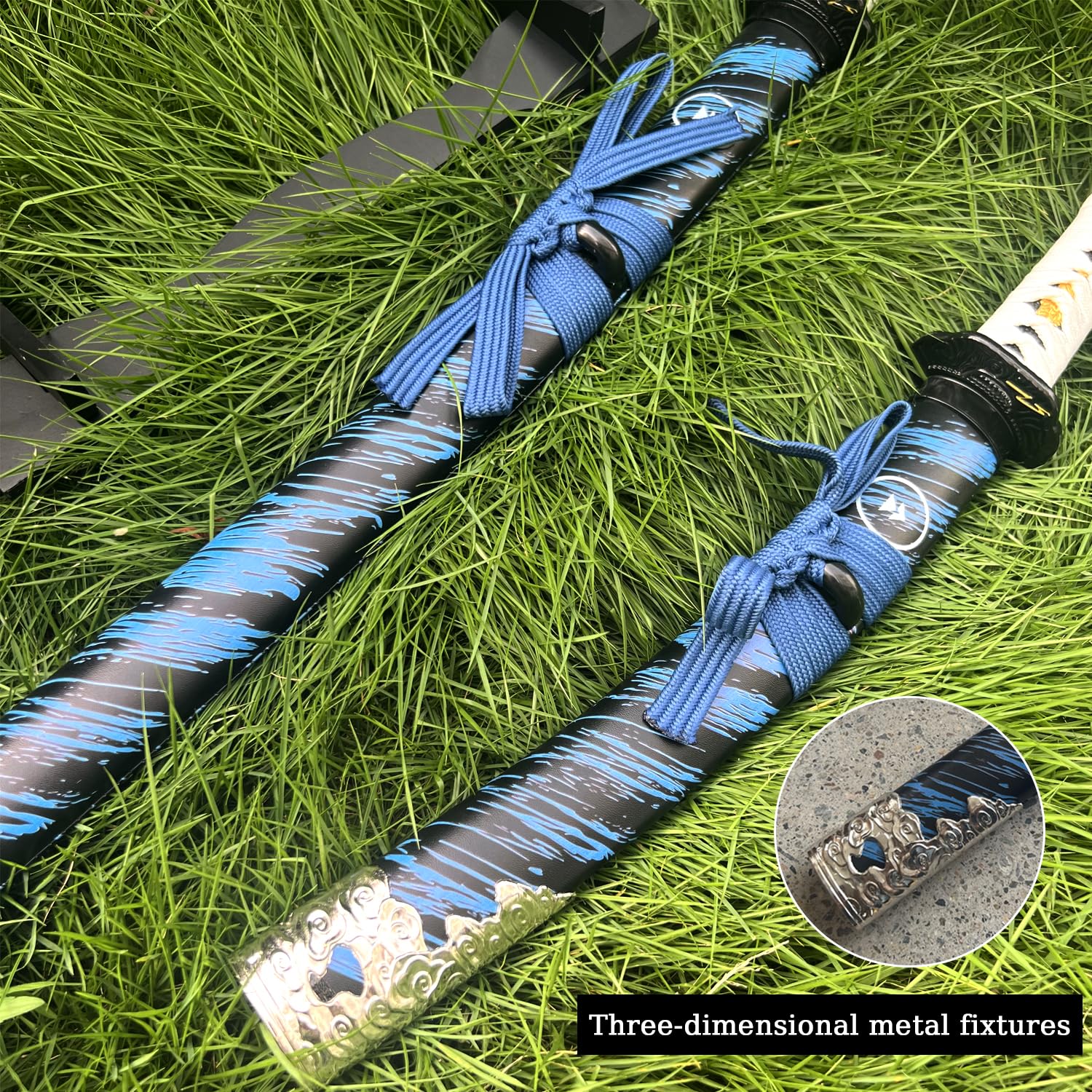 2pc Japanese Ghost of Tsushima Cosplay Replica Sword Metal Katana Set with Display Stand,Jin Sakai‌‌ Katana,for Cosplay,Collection,Display