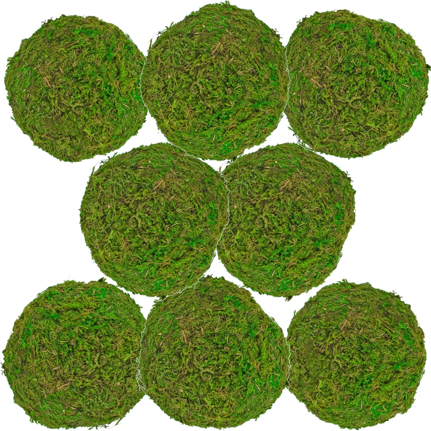 6-Inch Diameter Decorative Moss Balls, Real Natural Home Decor and Accents, Tabletop Display and Centerpieces Green Moss on Foam Core, 4in Round, Sold in Bundles of 8