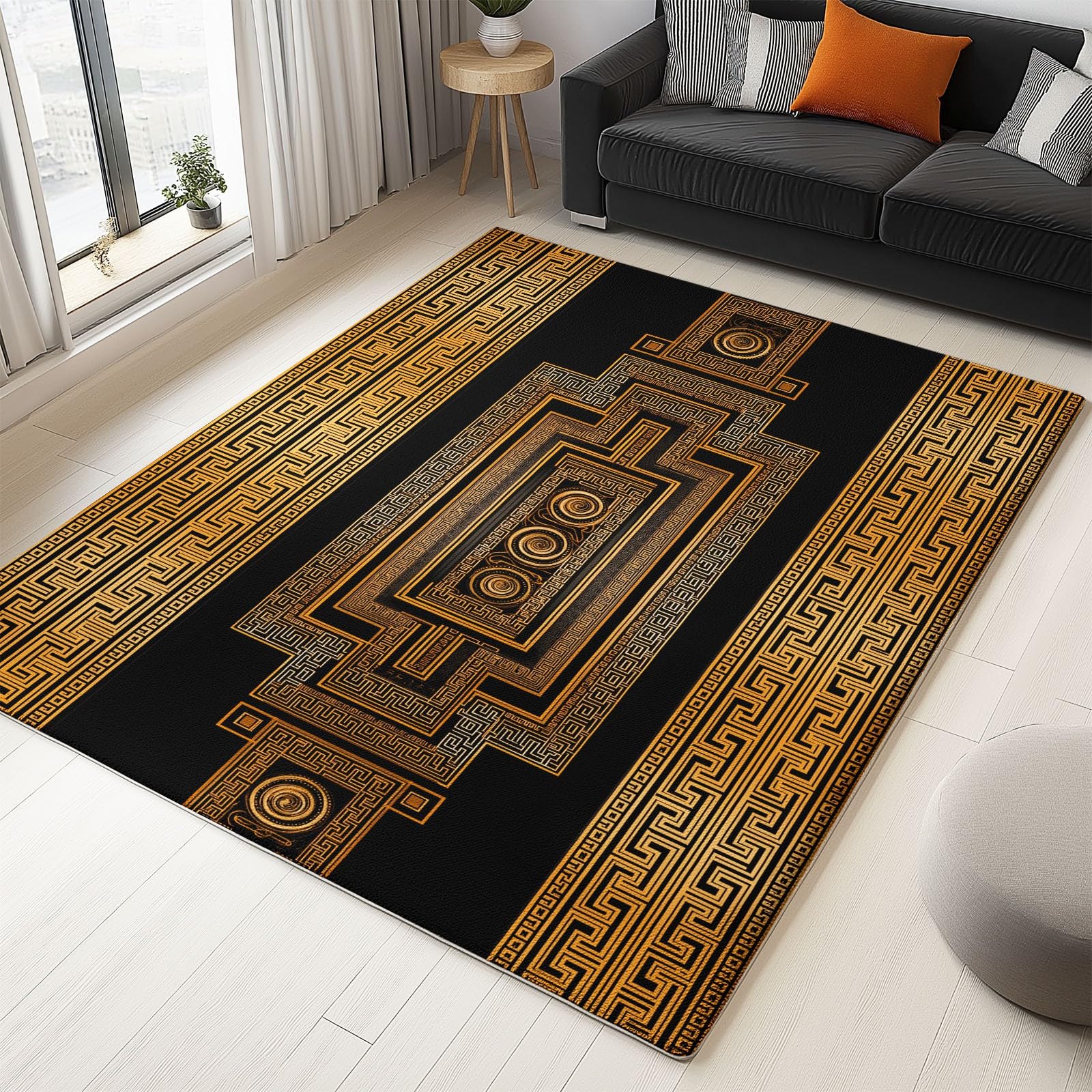 Tradycyjny dywan do salonu, z krótkim polarem, duże dywaniki 120 x 170 cm miękkie, zmywalne, idealne do sypialni, przedpokoju dziennego, kuchni, biura, wnętrz, czarnego złota
