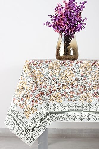 Ridhi Mantel rectangular de algodón de 70 x 118 pulgadas, estampado de bloques a mano, lavable, reutilizable, bohemio, para decoración de bodas,