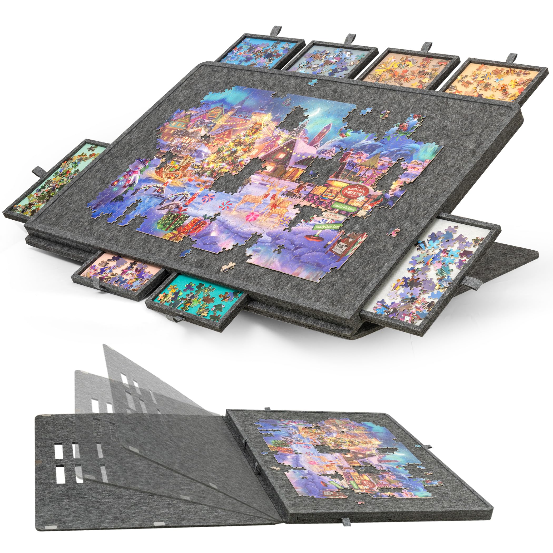 Jigpal 1500-Pc Tilting Jigsaw Puzzle Board with 8 Drawers & Cover, 3 Angle Adjustable Puzzles Table with Built-in Easel/Stand, Lightweight & Portable Game Boards with Storage (1500 Pieces)