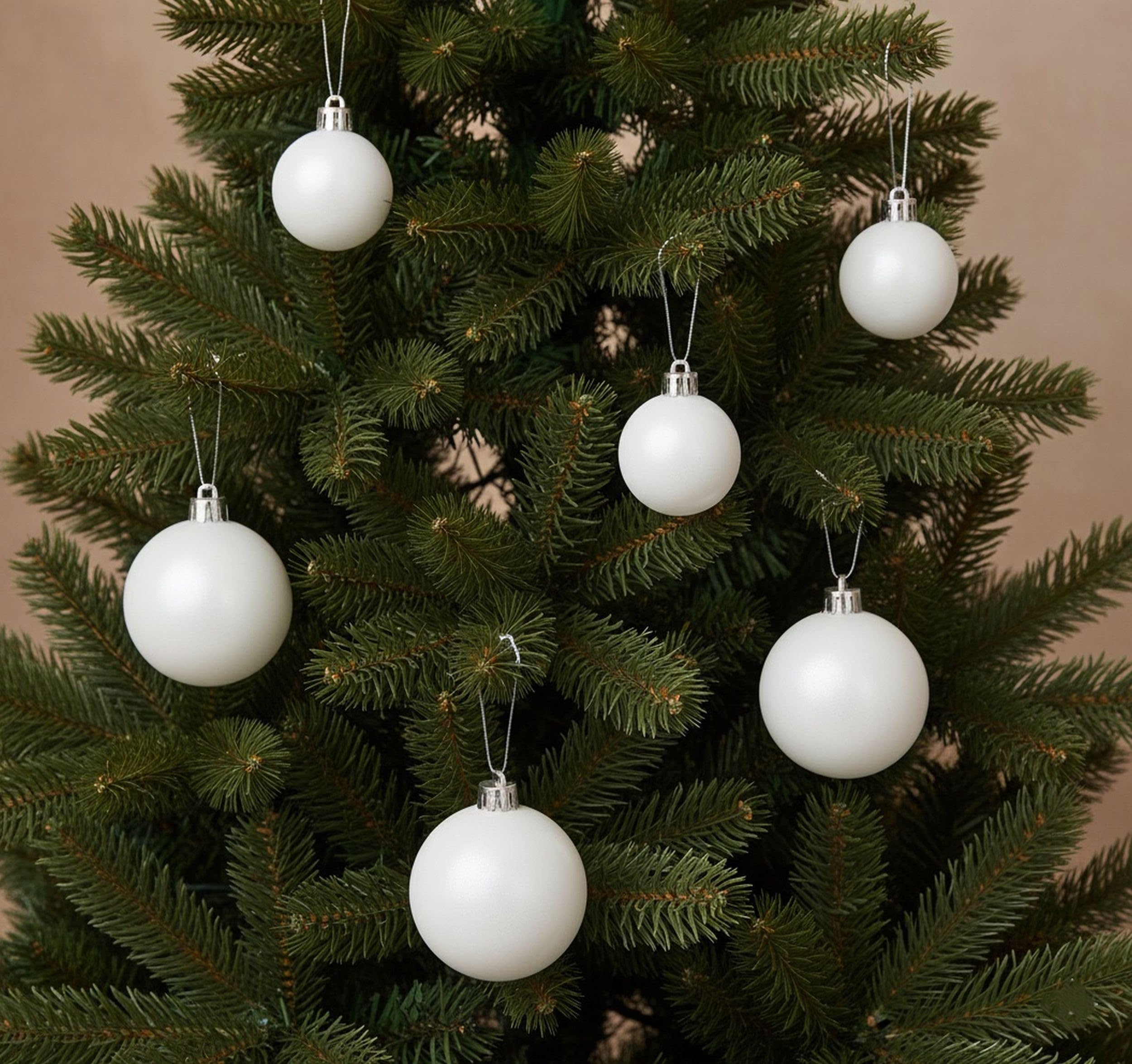 Shop4allsorts White 30 Winter Christmas Baubles - Round Bauble Decorations - Christmas Tree Hanging Ornament - 4Cm 40Mm 5Cm 50Mm 6Cm 60Mm Baubles – Satin Finish - Tree Wreath Garland Decorations.