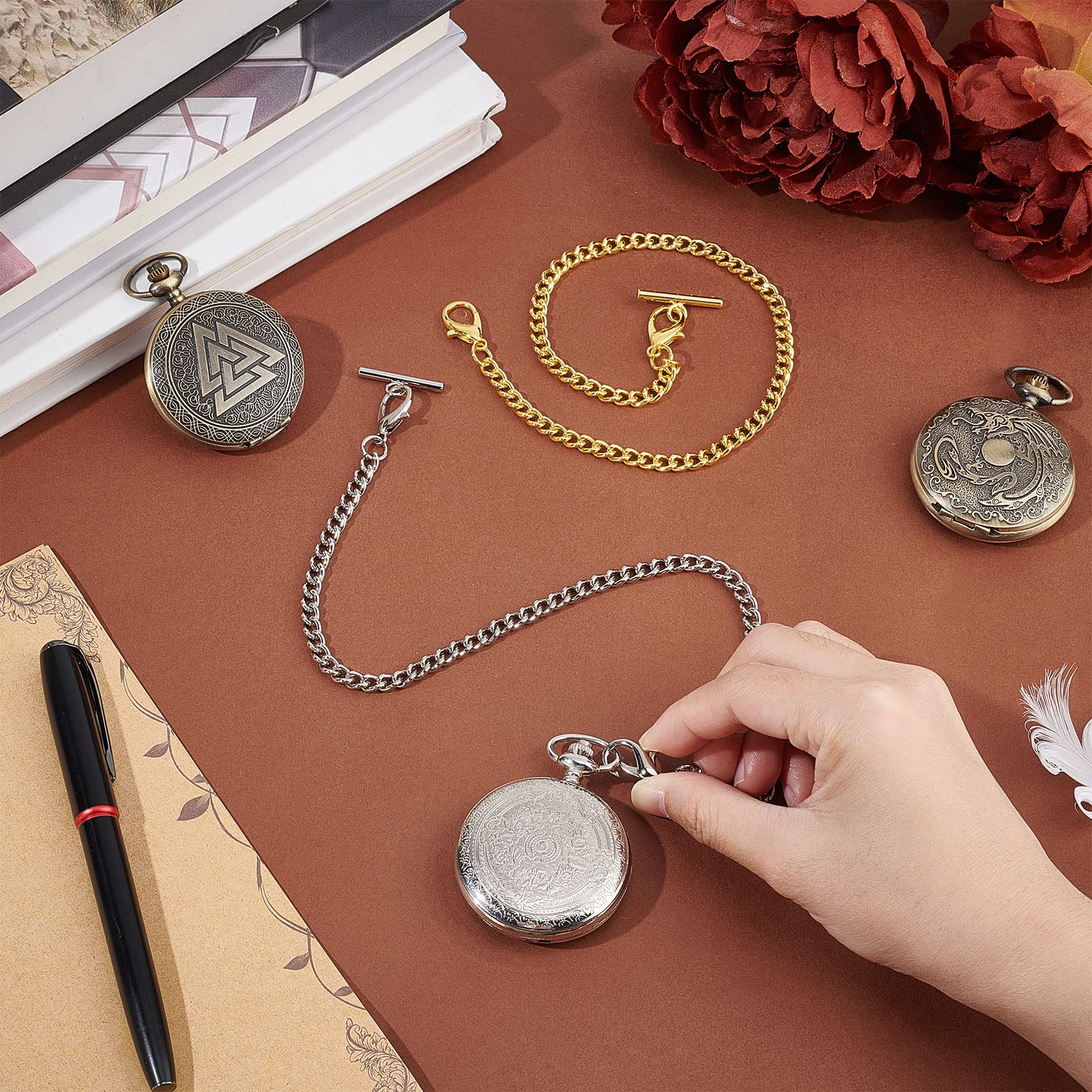 Amazon.co.jp: UNICRAFTALE 約2本 2色 懐中時計チェーン ベスト