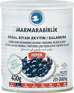 MARMARABIRLIK Oliven, in Salzlake, echte schwarze Tafeloliven, ganz, natürlich gereift und fermentiert, mit Stein, aromati...