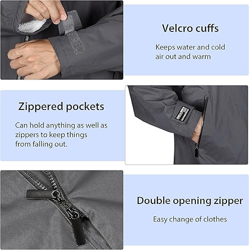 Miniatura 10 de Catalonia Parka de natación para hombres y mujeres, chaqueta de natación impermeable, cálida bata de poncho cambiante con forro de sherpa