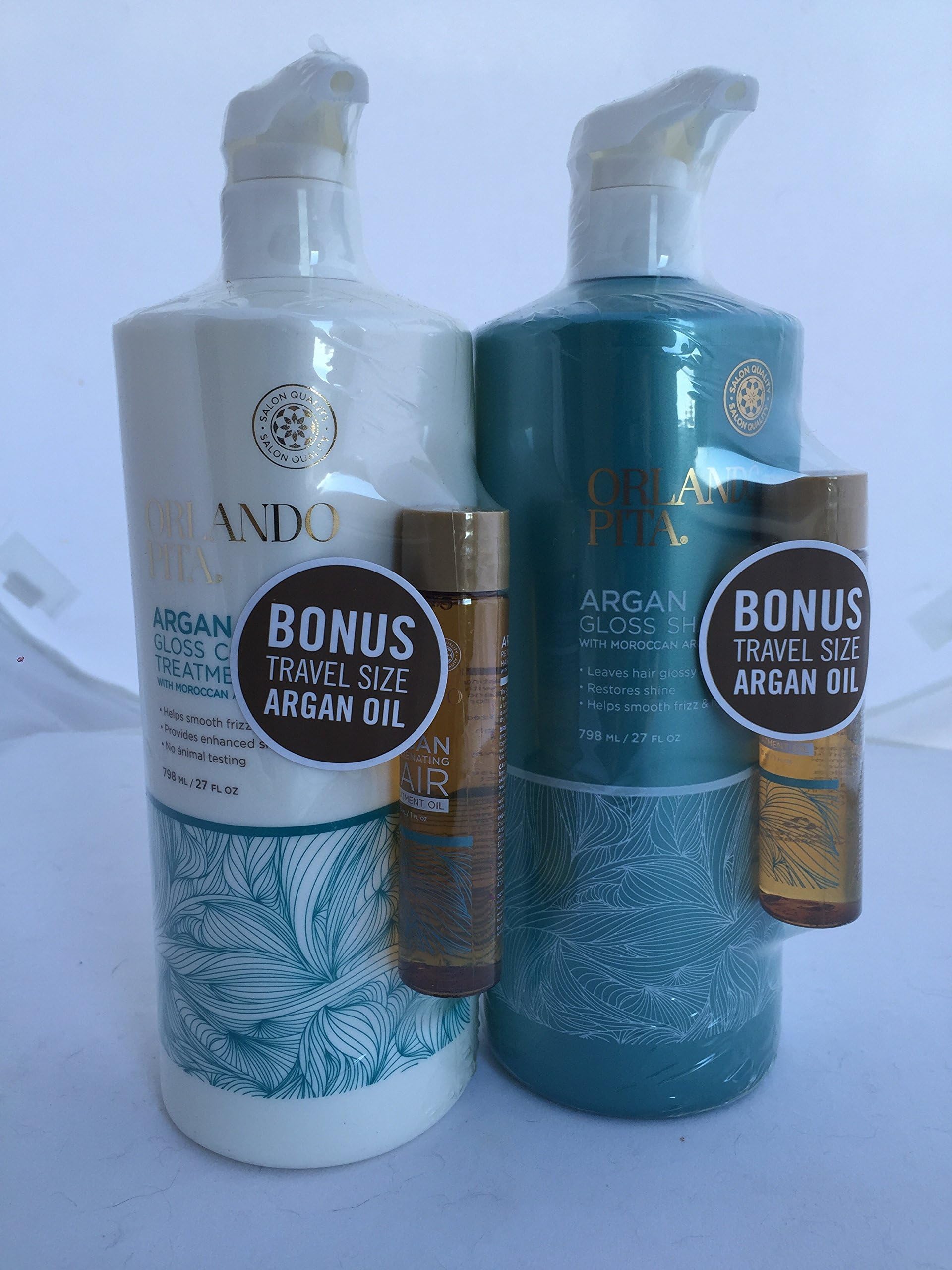 Argan Gloss Treatment Shampoo and Conditioner with Travel Size Argan Oil by Otlando Pia