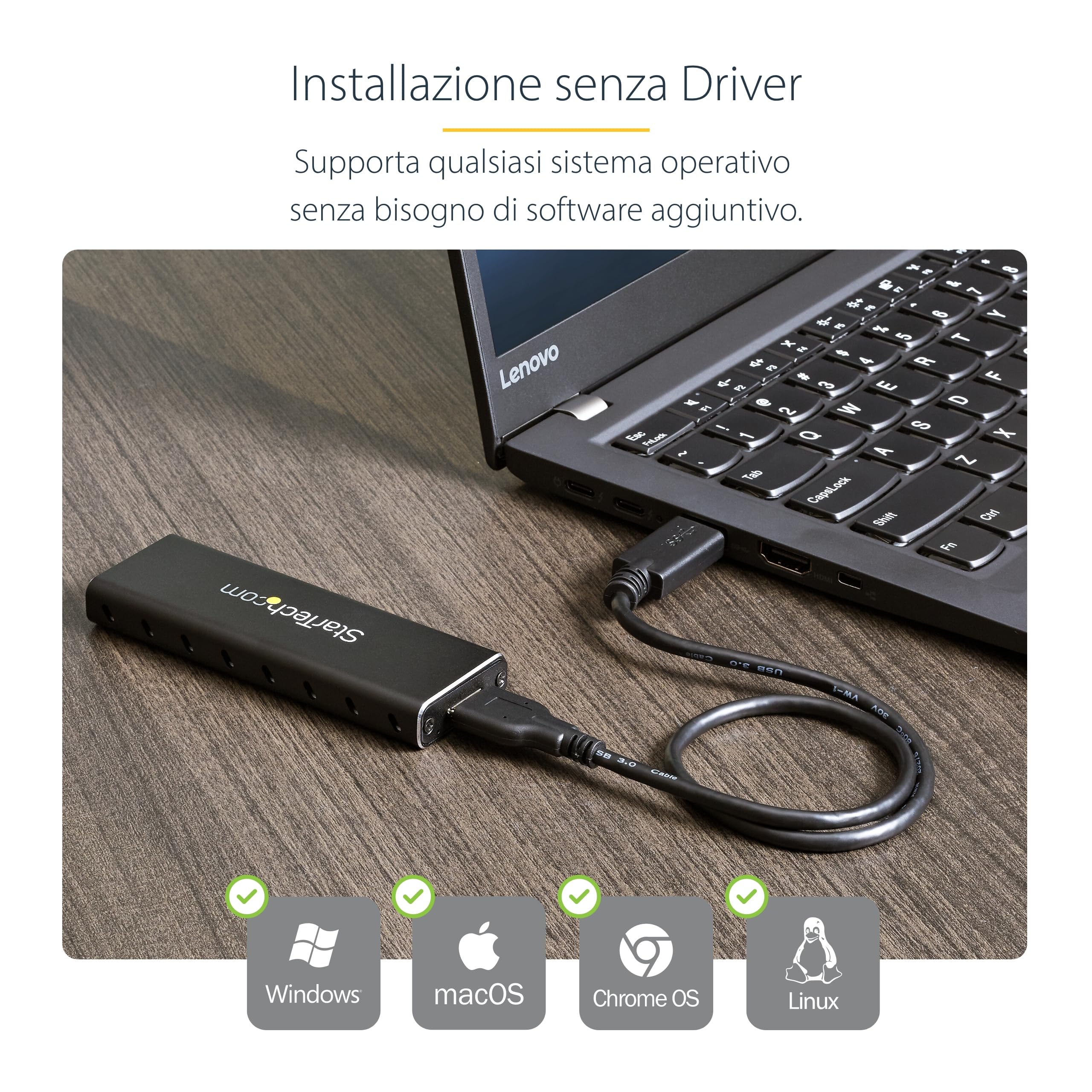 StarTech Box Esterno SSD M.2 NGFF SATA USB 3.0 5Gbps UASP Alluminio Nero | Solo per SSD M.2 SATA, Non Compatibile con NVMe/AHCI, Trasferimenti Dati Rapidi