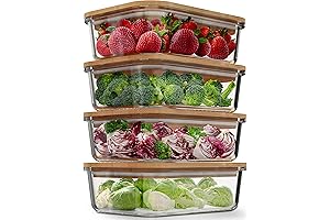 All Glass Food Storage Containers with Bamboo Lids (4 Pack, 36 Ounce)...