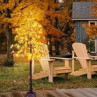 Vista 3 de Árbol de arce artificial solar de 6 pies con 120 luces LED blancas cálidas preiluminadas, decoración de árbol de otoño con modos de iluminación