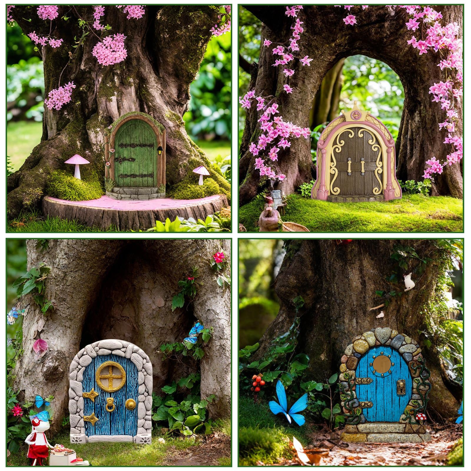 TYXHXTF 4 Pcs Puerta de Hadas, Puerta Miniatura de Árboles de Jardín, Exterior Puerta Hada Gnómica, Decoración de Árbol y Al Aire Libre