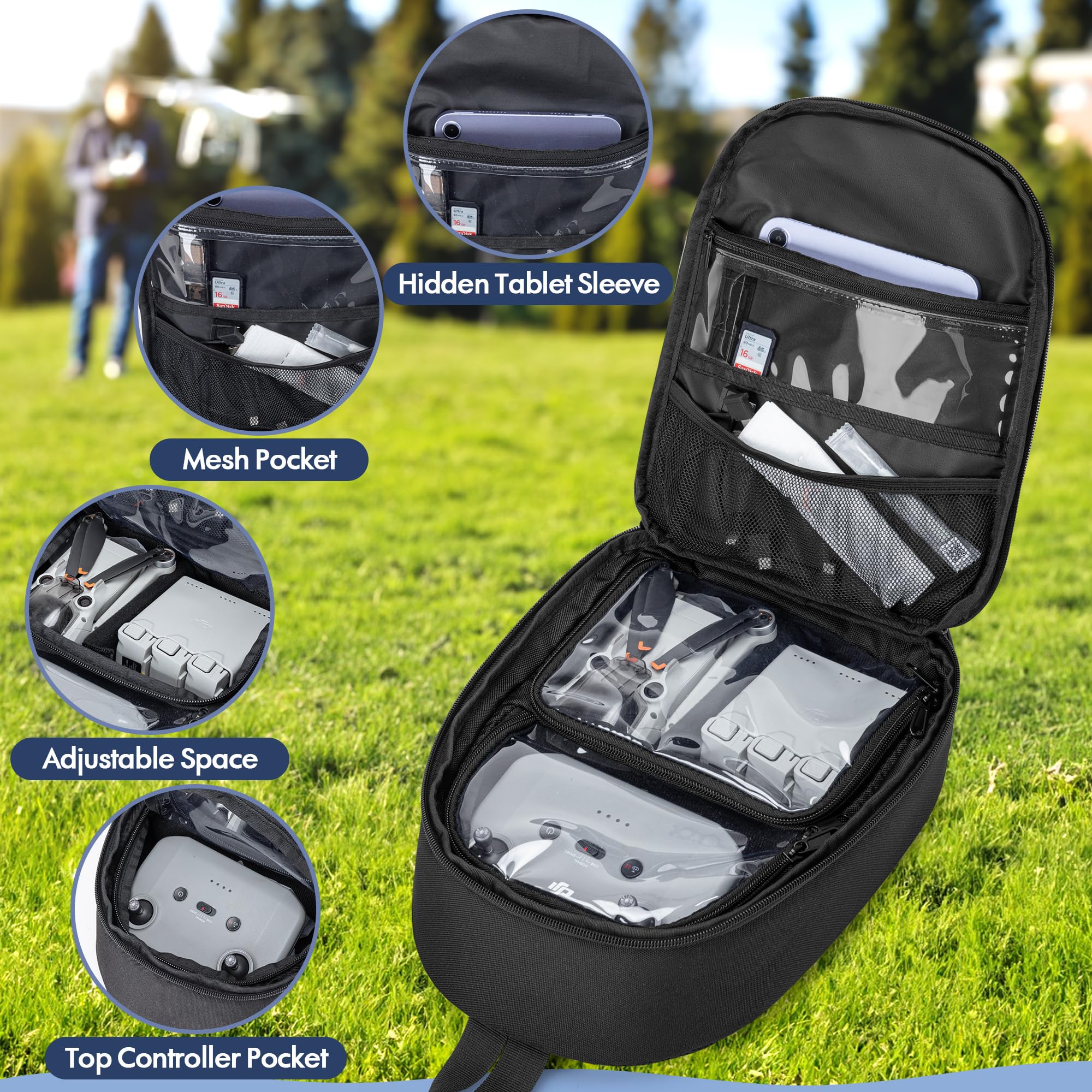 PGmoon Custodia per Il Trasporto Compatibile con DJI Mini 3/Mini 4 Pro/DJI Neo Fly More Combo, Borsa a Tracolla con Tasche Multiple per Drone da Viaggio e Controller RC, Hub di Ricarica, Batterie