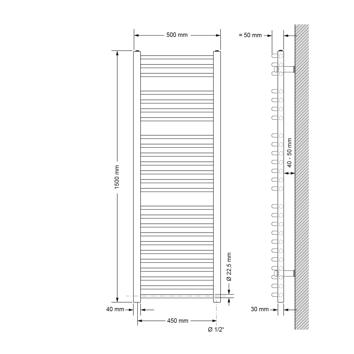 ECD Germany Radiador toallero eléctrico - 500 x 1500 mm - 1200W - Curvado - Color Cromo - Radiadores electricos