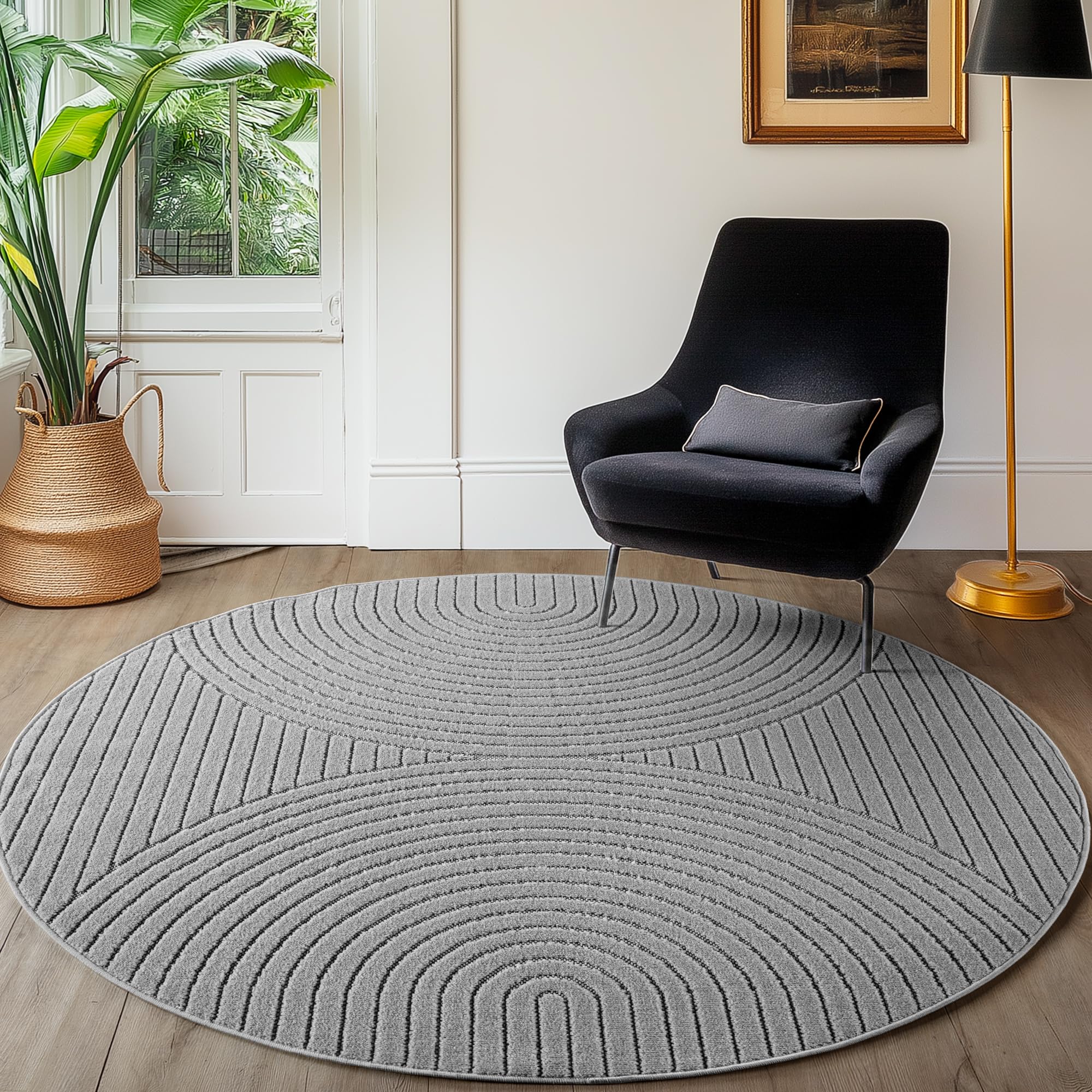 SIMPEX Kurzflor Teppich Wohnzimmer, Schlafzimmer, Küche, 3D Hoch-Tief-Effekt, Skandinavisch Boho Motiv, für Outdoor Bereich geeignet Terrassen oder im Balkon