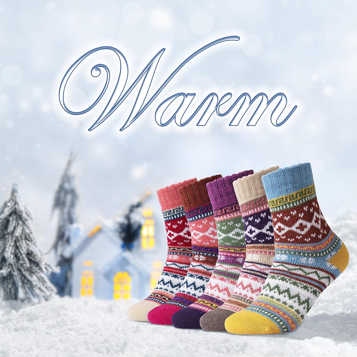 ICEIVY Womens Socks 5 Pairs Wool Warm Cotton Thick Vintage Casual Winter Cabin Crew Fuzzy Socks Gifts For Women - Image 5