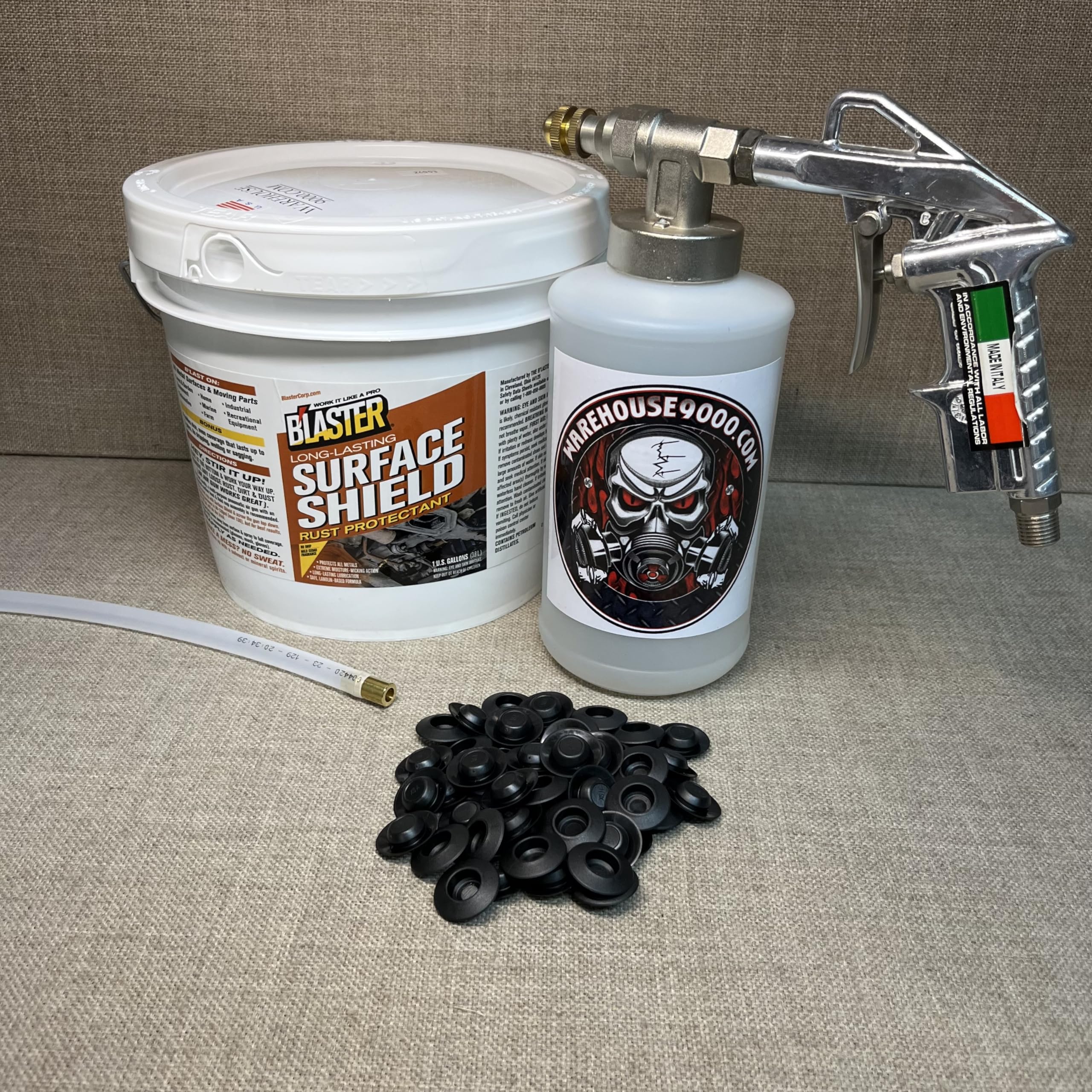 Gallon PB Blaster Surface Shield, Pro Undercoating Gun, 1 Straight Wand, 1 Quart Bottles, and 50 Rust Plugs