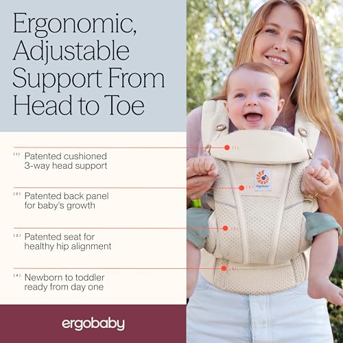 Image of Ergobaby Omni Breeze All Carry Positions Breathable Mesh Baby Carrier with Enhanced Lumbar Support & Airflow, Onyx Black, 3-20 Kgs